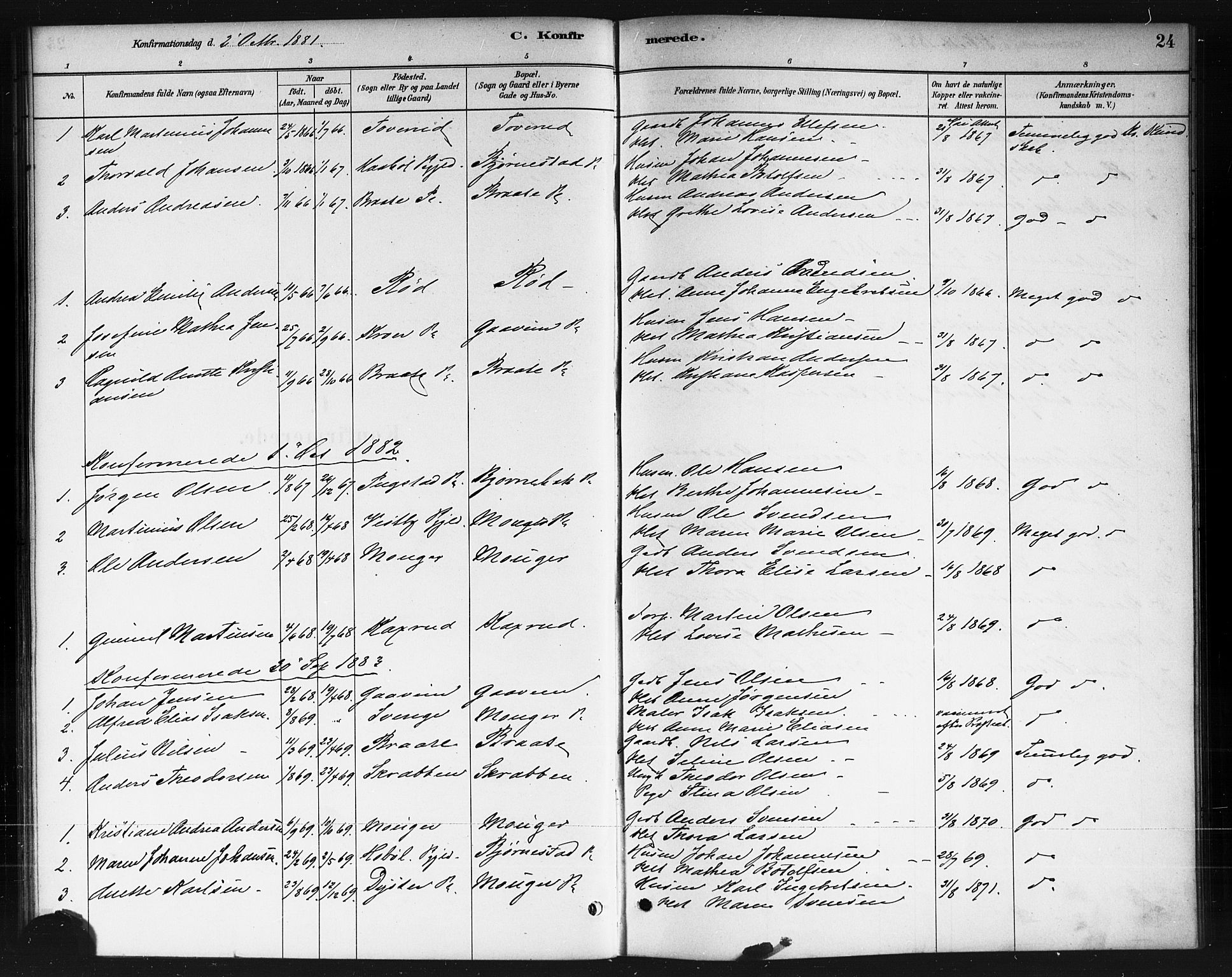 Ås prestekontor Kirkebøker, AV/SAO-A-10894/F/Fc/L0001: Parish register (official) no. III 1, 1881-1891, p. 24