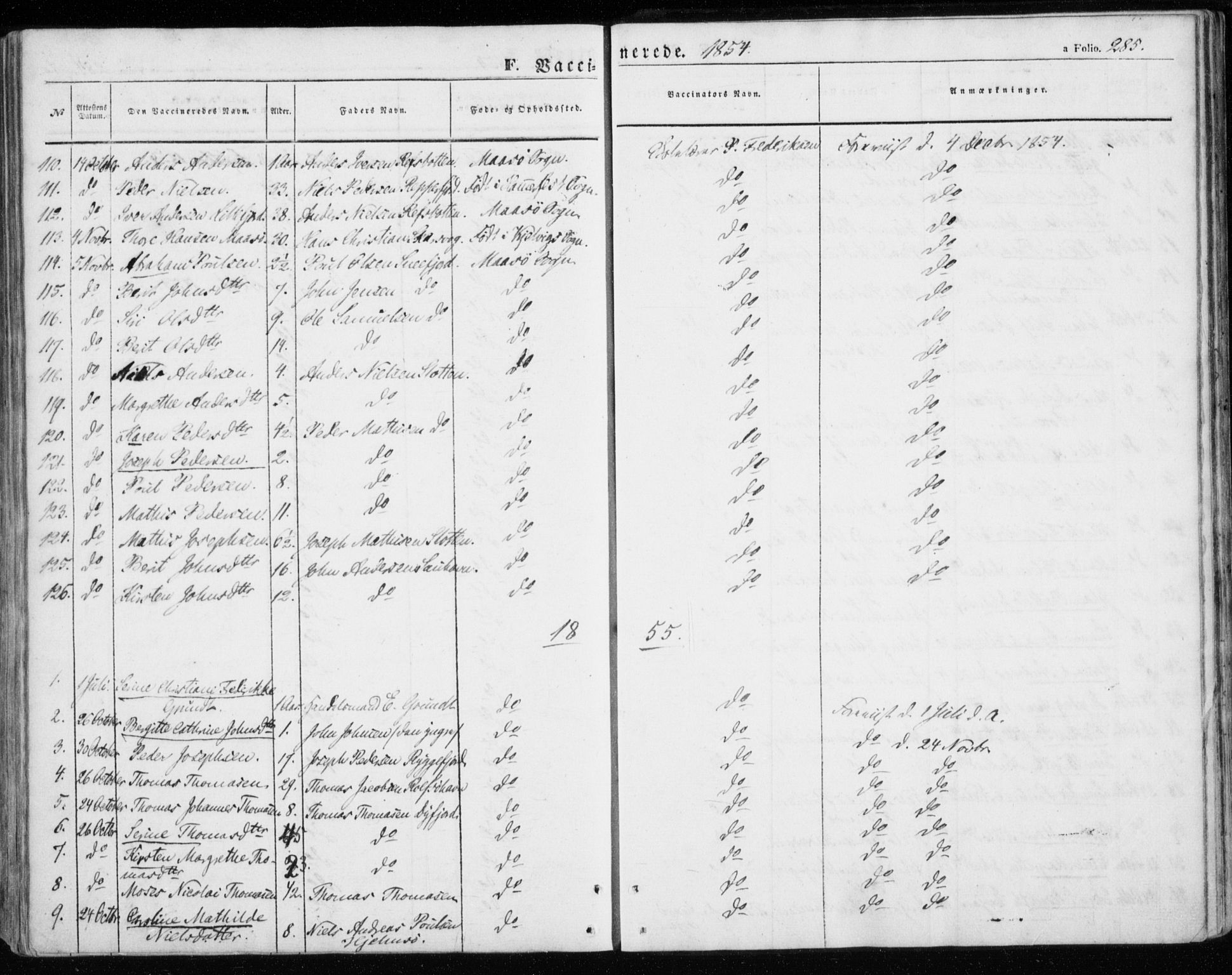 Måsøy sokneprestkontor, SATØ/S-1348/H/Ha/L0002kirke: Parish register (official) no. 2, 1852-1865, p. 285