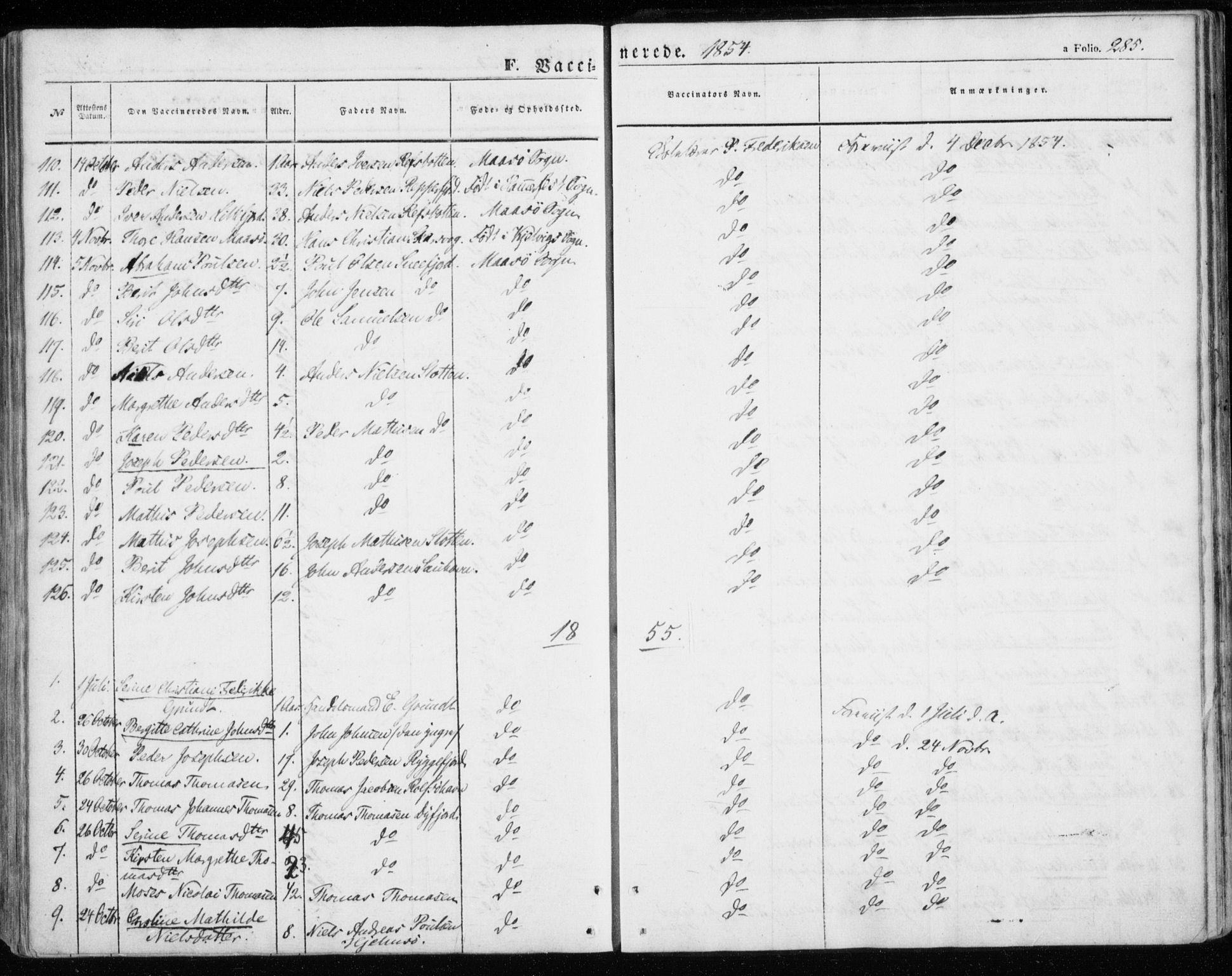 Måsøy sokneprestkontor, AV/SATØ-S-1348/H/Ha/L0002kirke: Parish register (official) no. 2, 1852-1865, p. 285