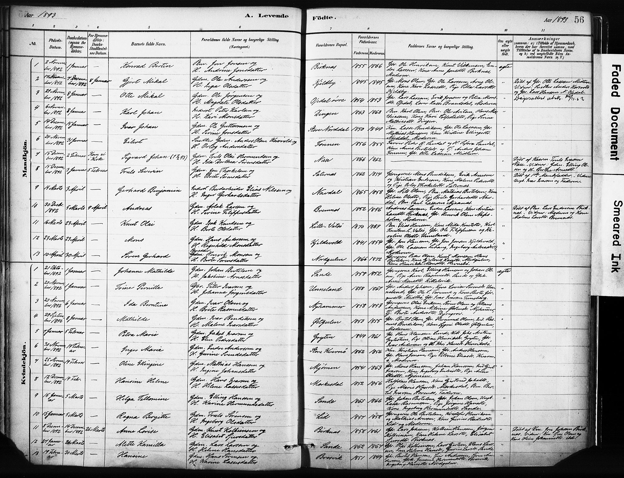 Gulen sokneprestembete, SAB/A-80201/H/Haa/Haab/L0001: Parish register (official) no. B 1, 1881-1905, p. 56