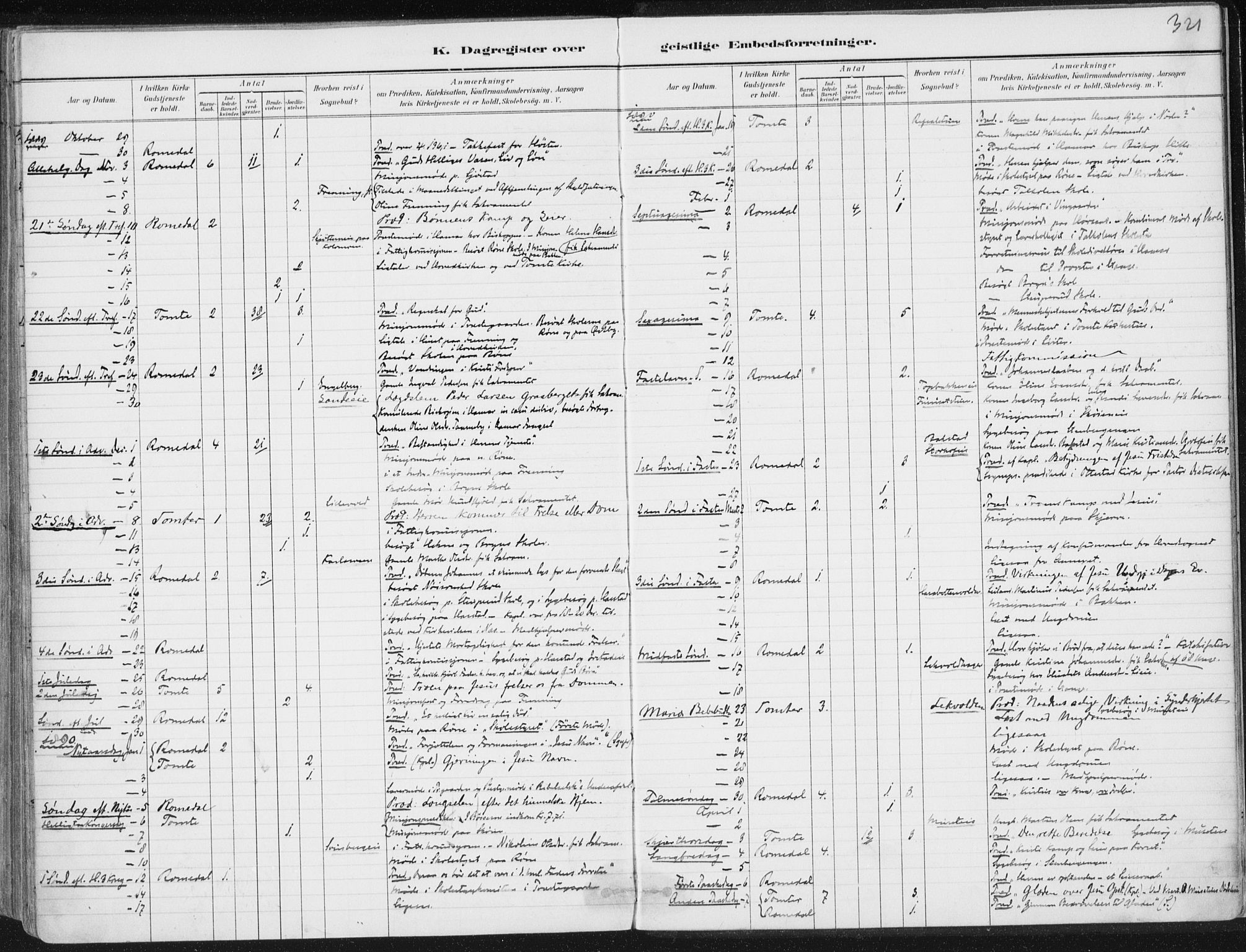 Romedal prestekontor, SAH/PREST-004/K/L0010: Parish register (official) no. 10, 1880-1895, p. 321