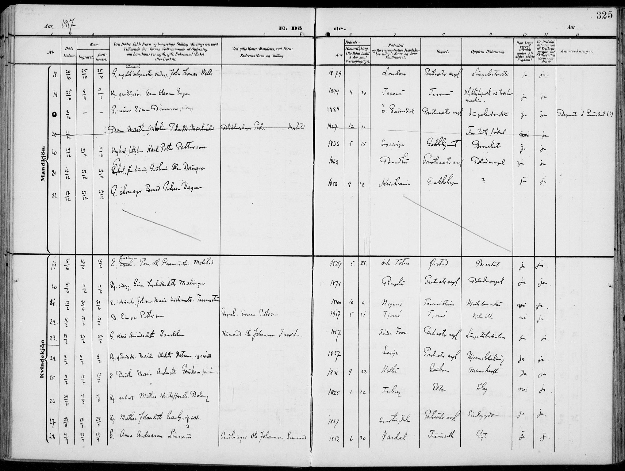 Vestre Toten prestekontor, AV/SAH-PREST-108/H/Ha/Haa/L0014: Parish register (official) no. 14, 1907-1920, p. 325