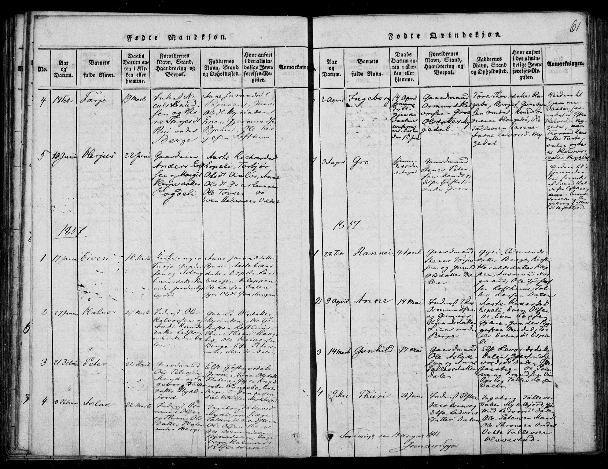 Lårdal kirkebøker, SAKO/A-284/F/Fb/L0001: Parish register (official) no. II 1, 1815-1860, p. 61