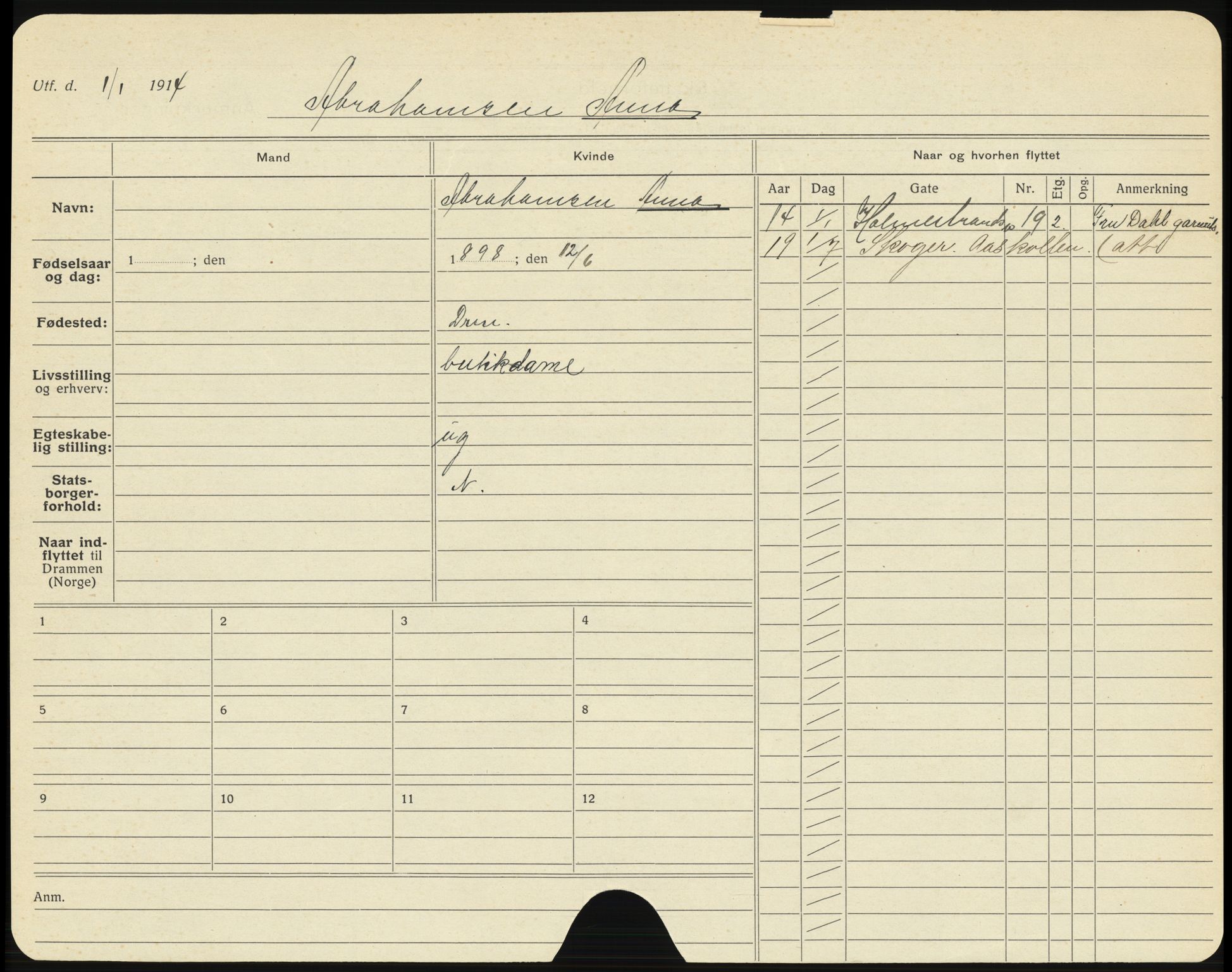 Drammen folkeregister, AV/SAKO-A-136/G/Ga/L0005: Utflyttede, 1919