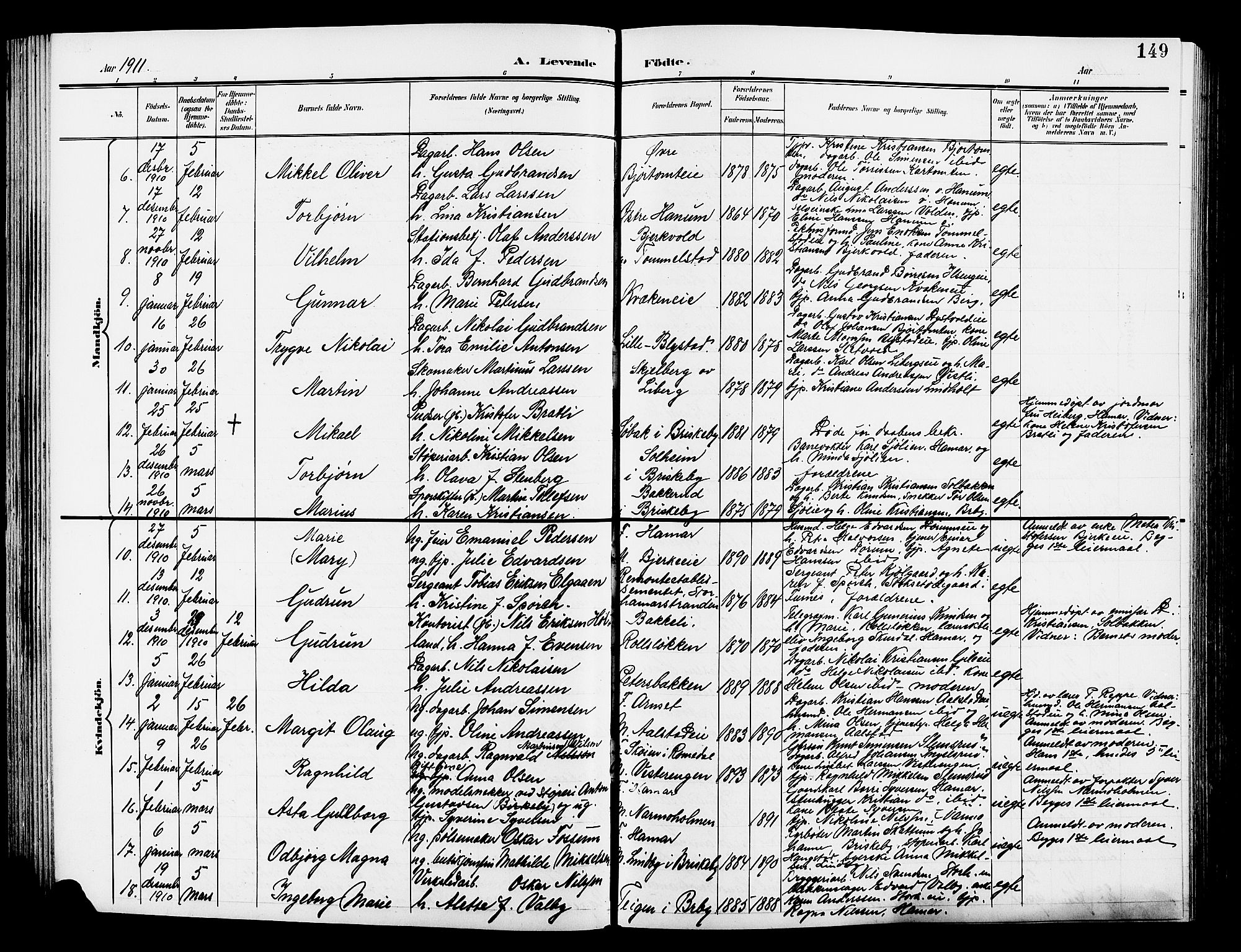 Vang prestekontor, Hedmark, SAH/PREST-008/H/Ha/Hab/L0014: Parish register (copy) no. 14, 1896-1914, p. 149