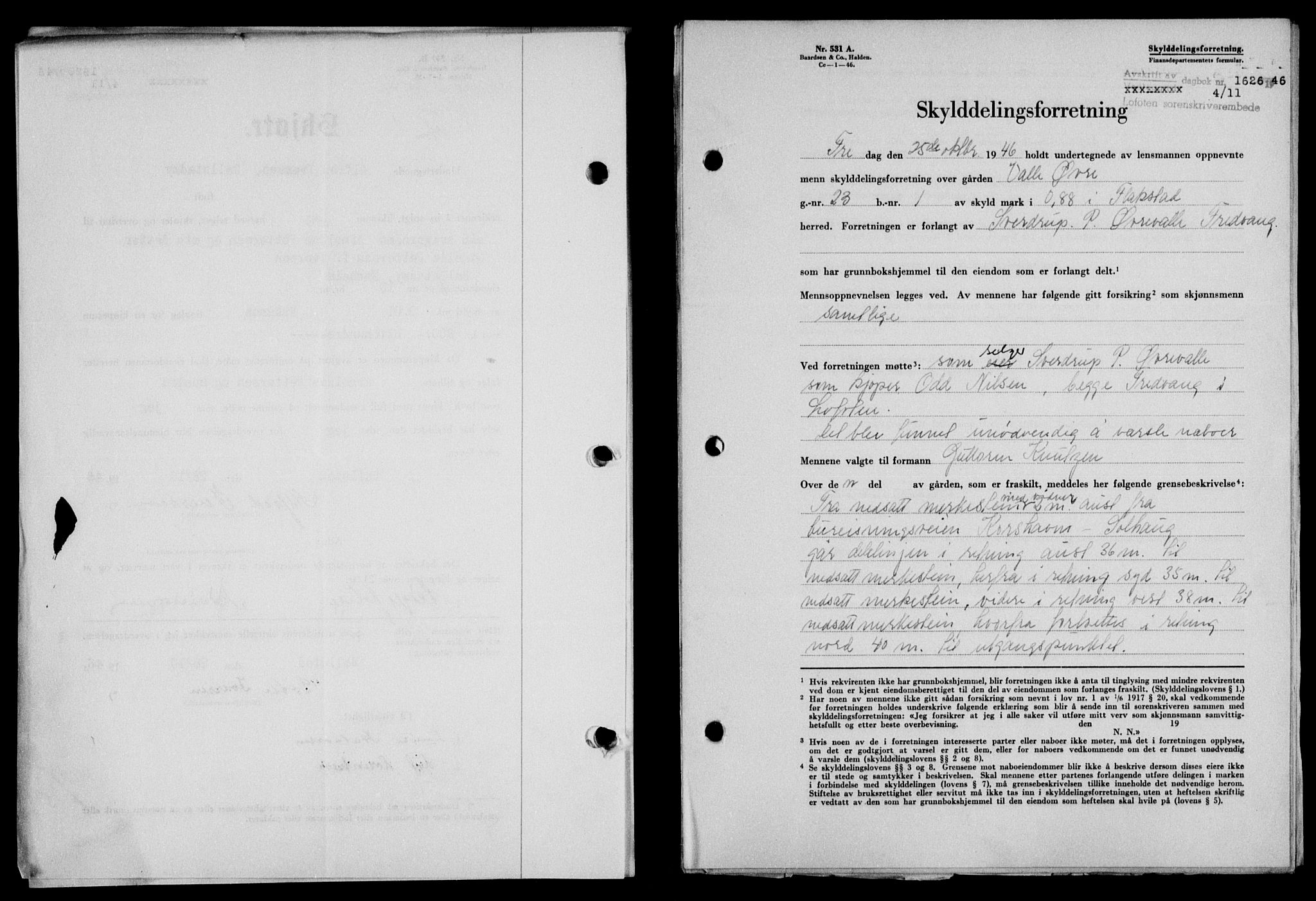 Lofoten sorenskriveri, SAT/A-0017/1/2/2C/L0015a: Mortgage book no. 15a, 1946-1947, Diary no: : 1626/1946