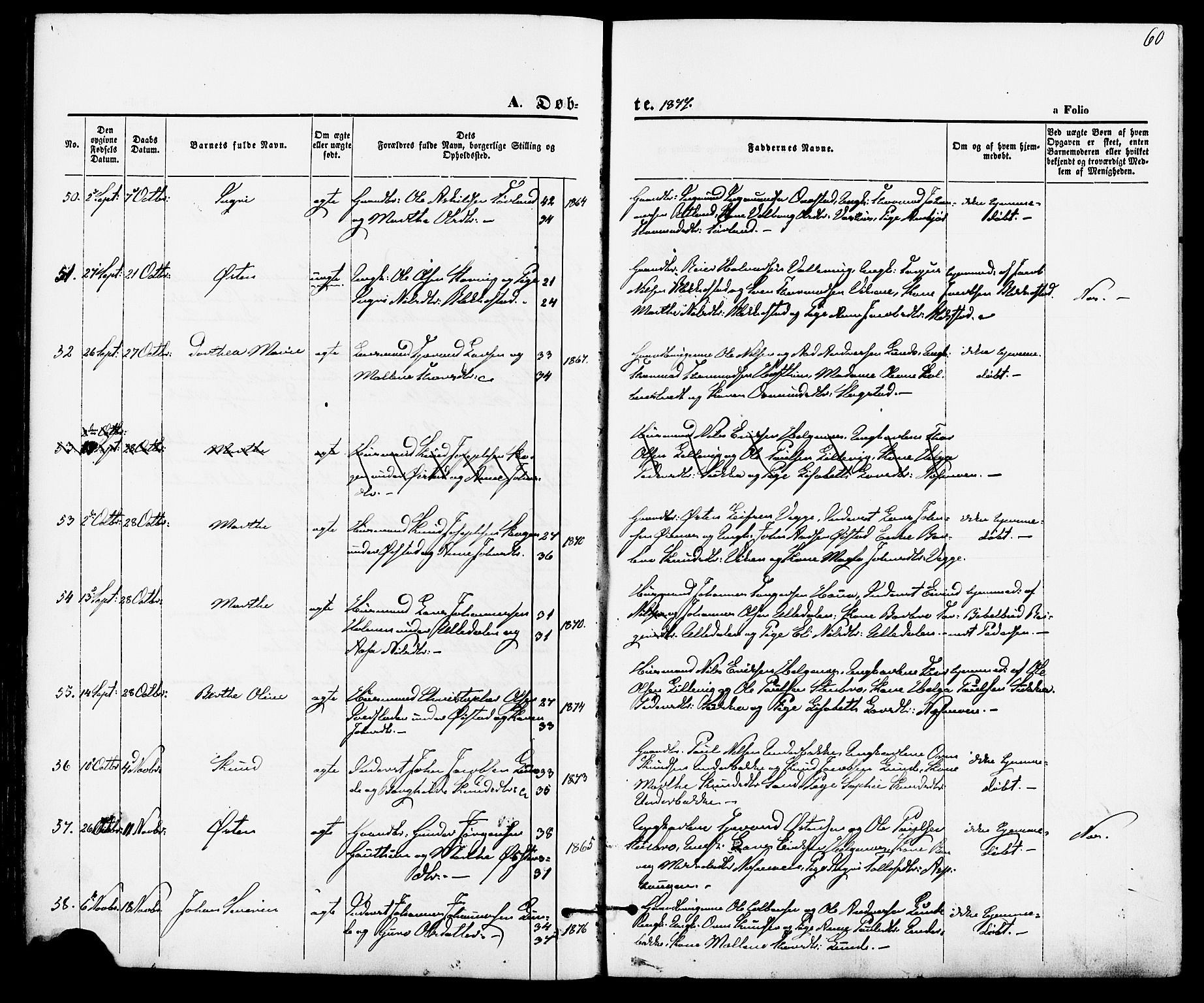 Suldal sokneprestkontor, AV/SAST-A-101845/01/IV/L0010: Parish register (official) no. A 10, 1869-1878, p. 60