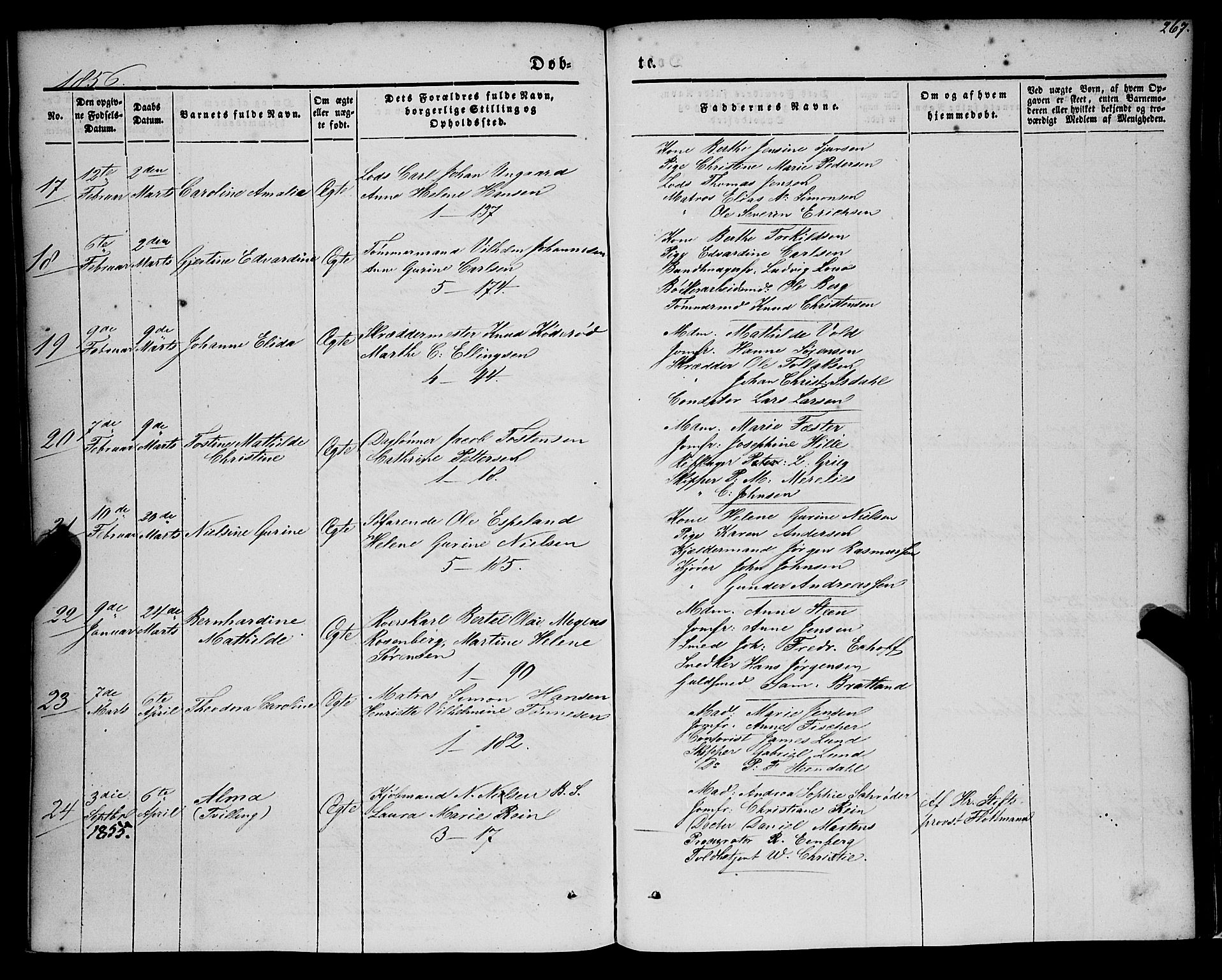 Nykirken Sokneprestembete, AV/SAB-A-77101/H/Haa/L0014: Parish register (official) no. B 1, 1844-1858, p. 267