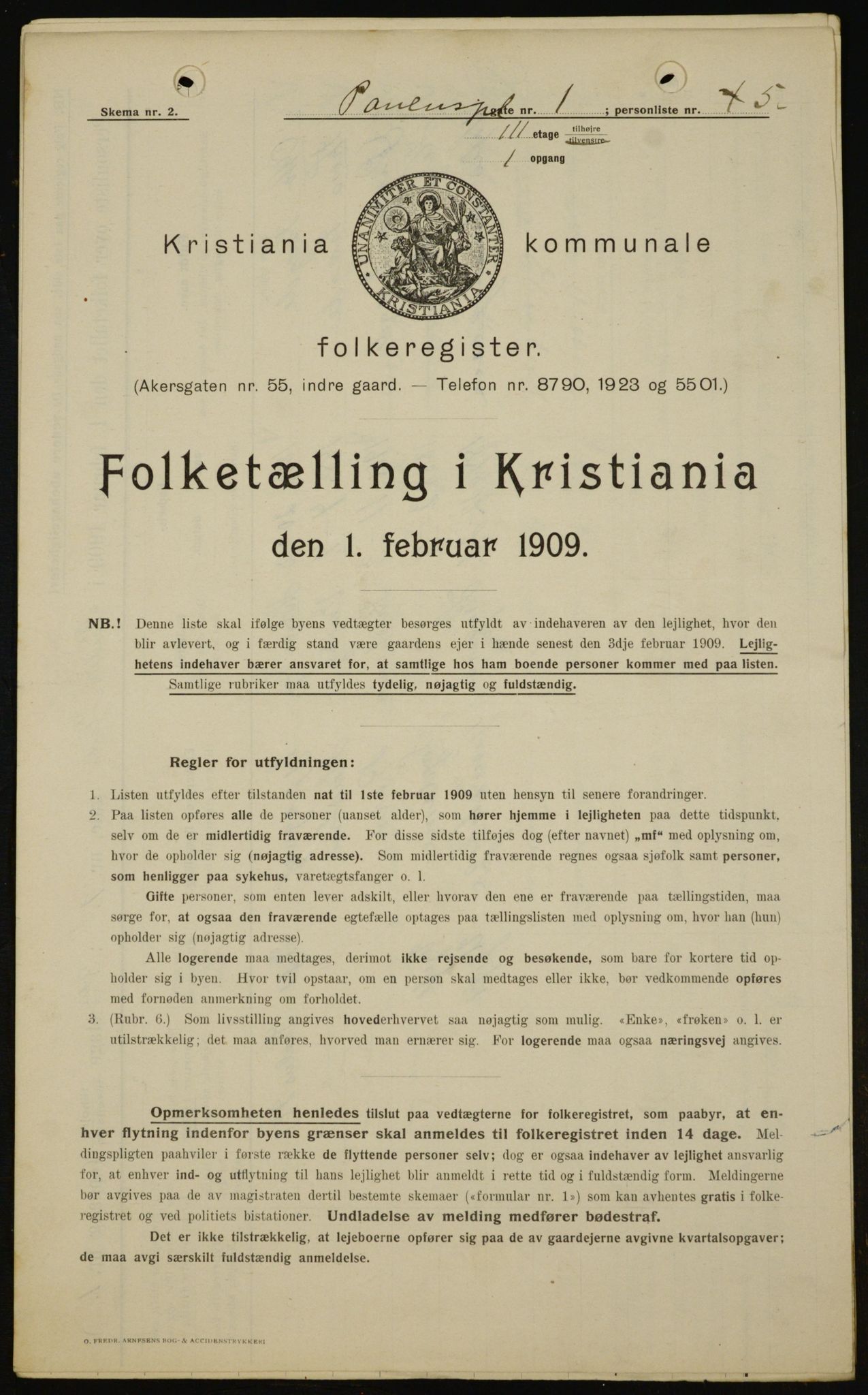 OBA, Municipal Census 1909 for Kristiania, 1909, p. 71138