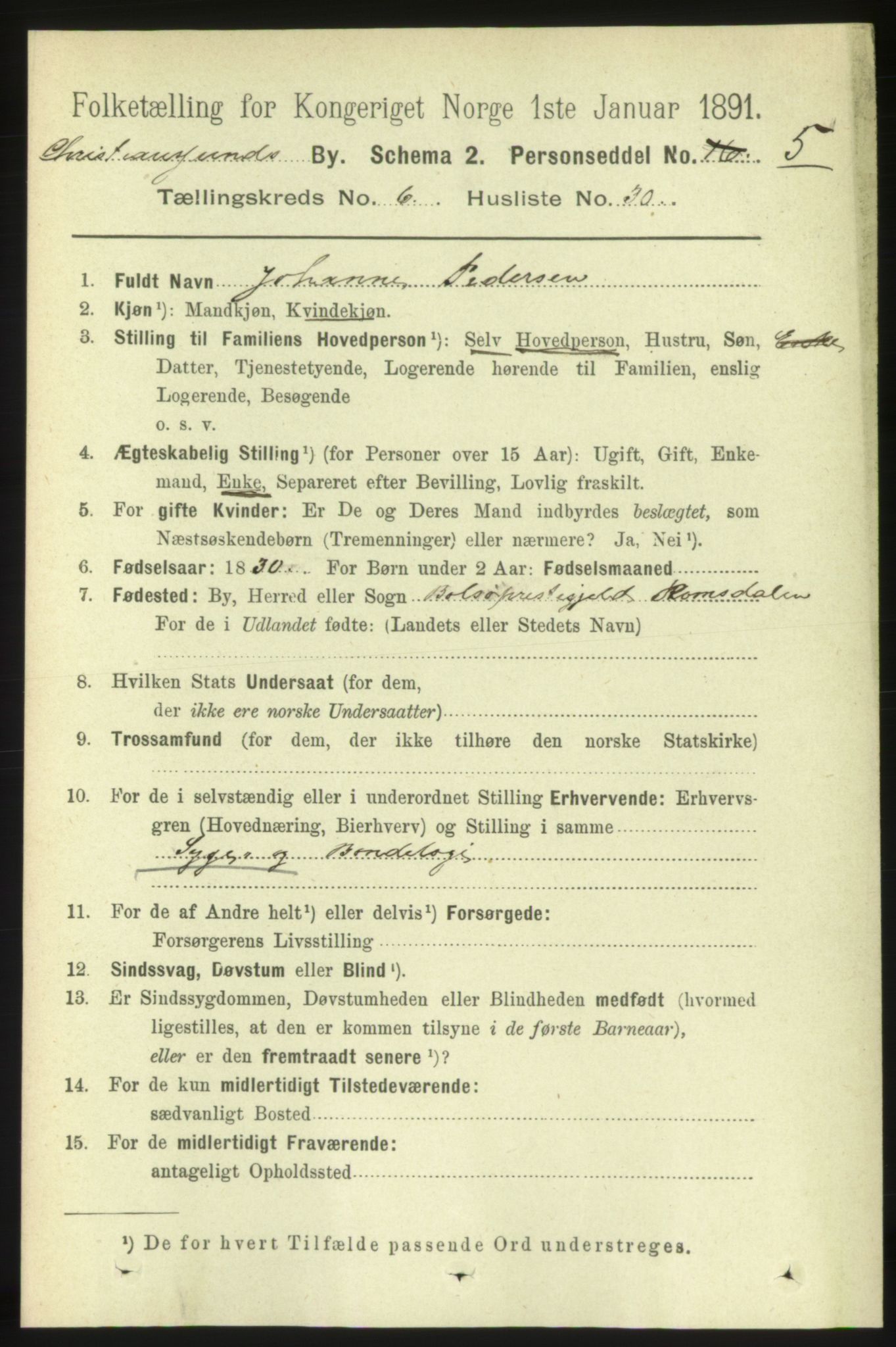 RA, 1891 census for 1503 Kristiansund, 1891, p. 5370