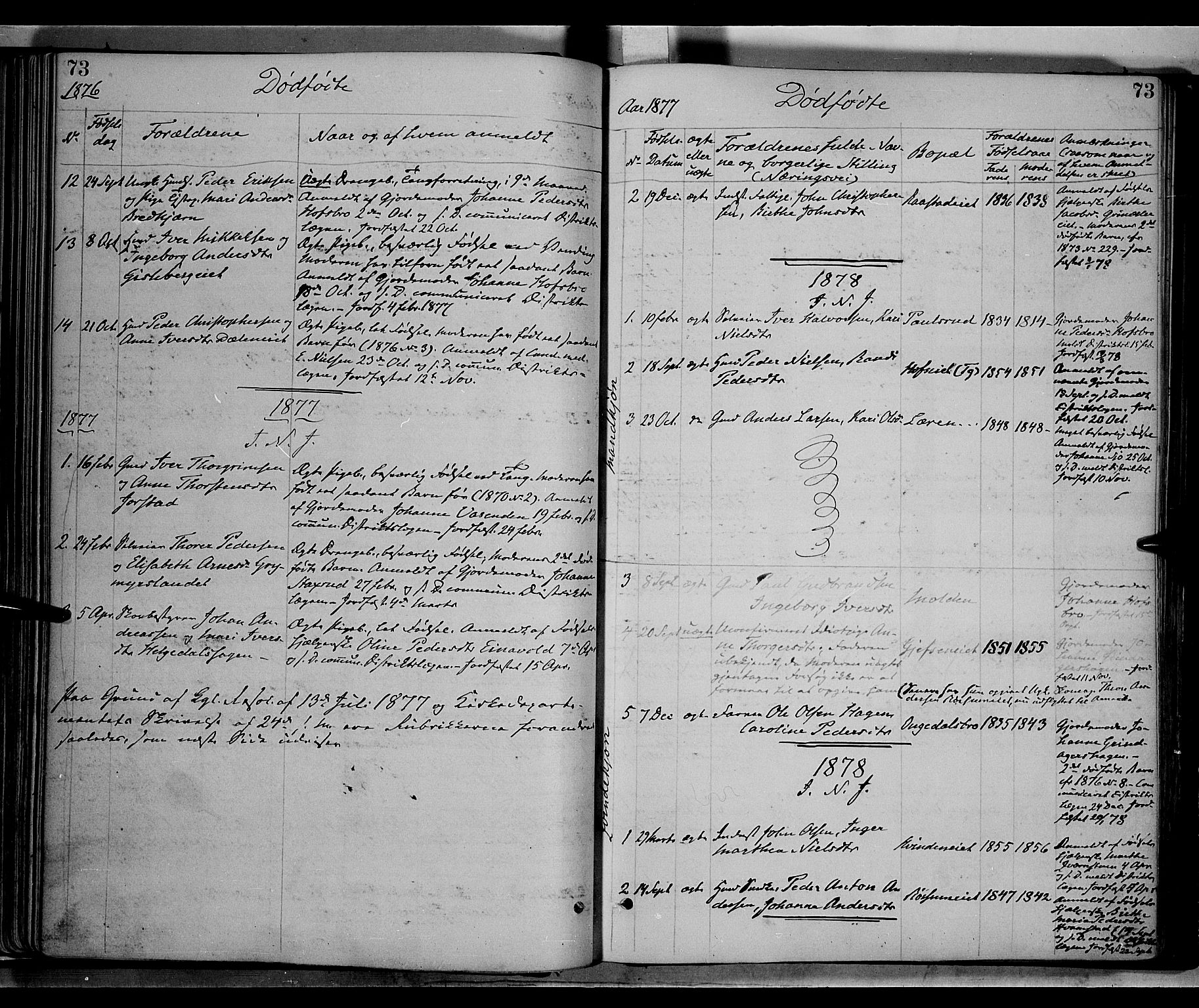 Gran prestekontor, SAH/PREST-112/H/Ha/Haa/L0013: Parish register (official) no. 13, 1875-1879, p. 73