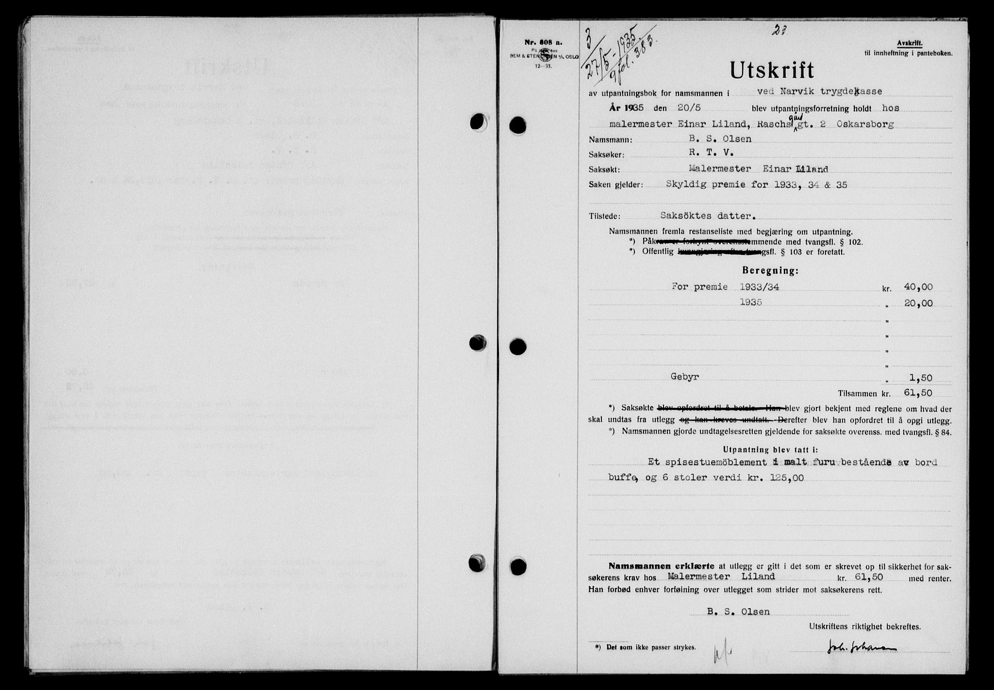 Narvik sorenskriveri, SAT/A-0002/1/2/2C/2Ca/L0011: Mortgage book no. 14, 1935-1937, Deed date: 27.05.1935