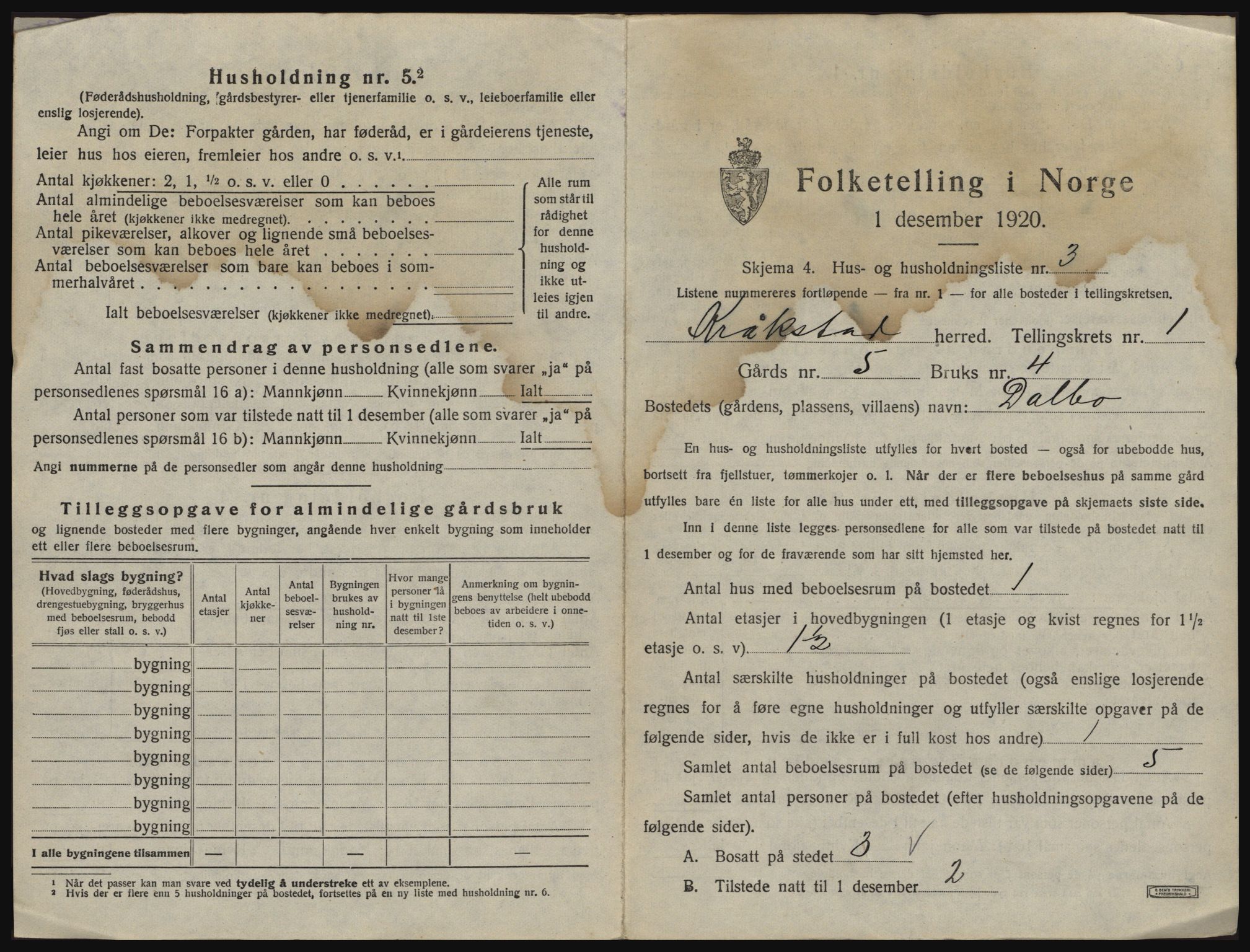 SAO, 1920 census for Kråkstad, 1920, p. 49