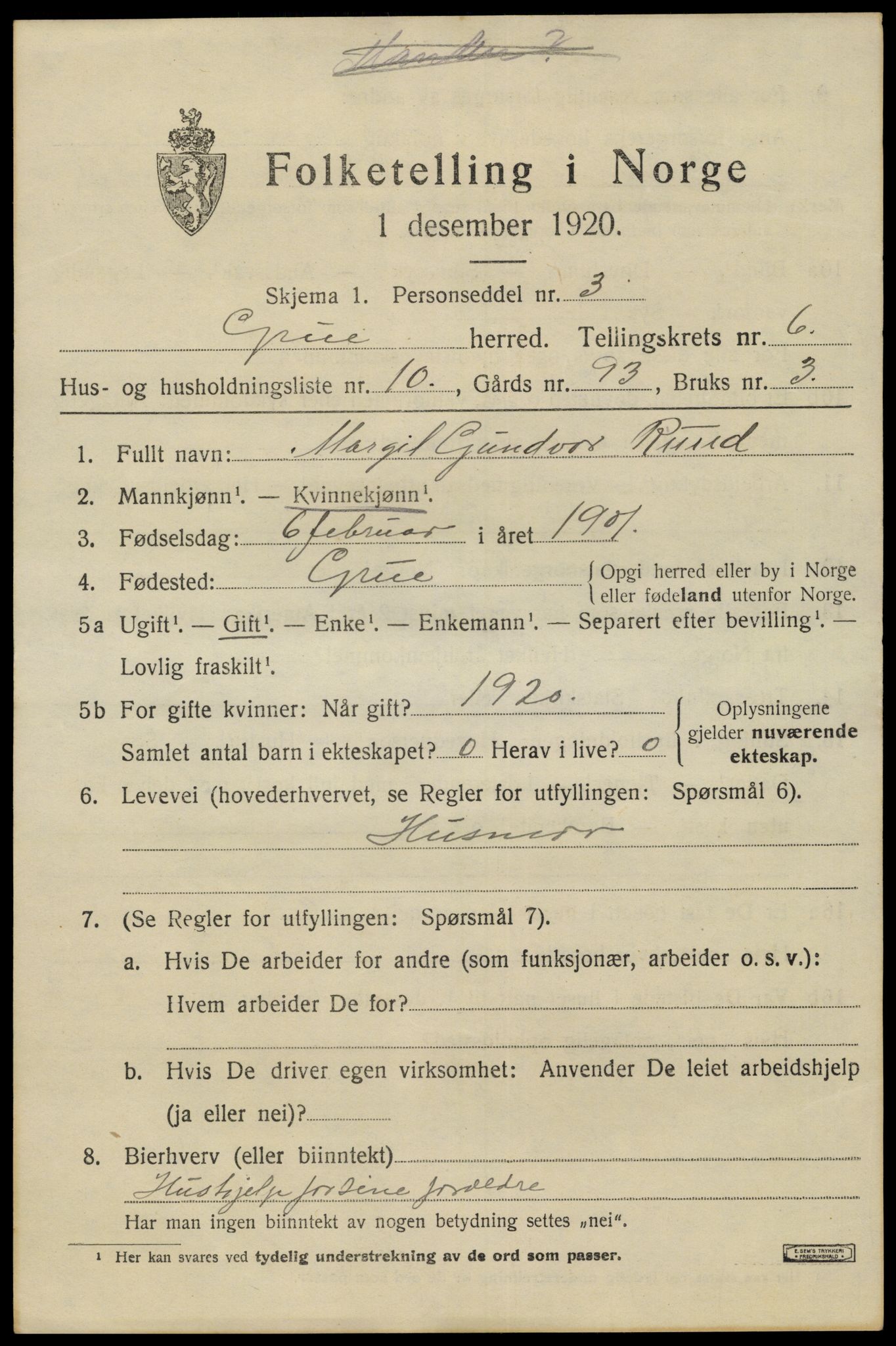 SAH, 1920 census for Grue, 1920, p. 6039