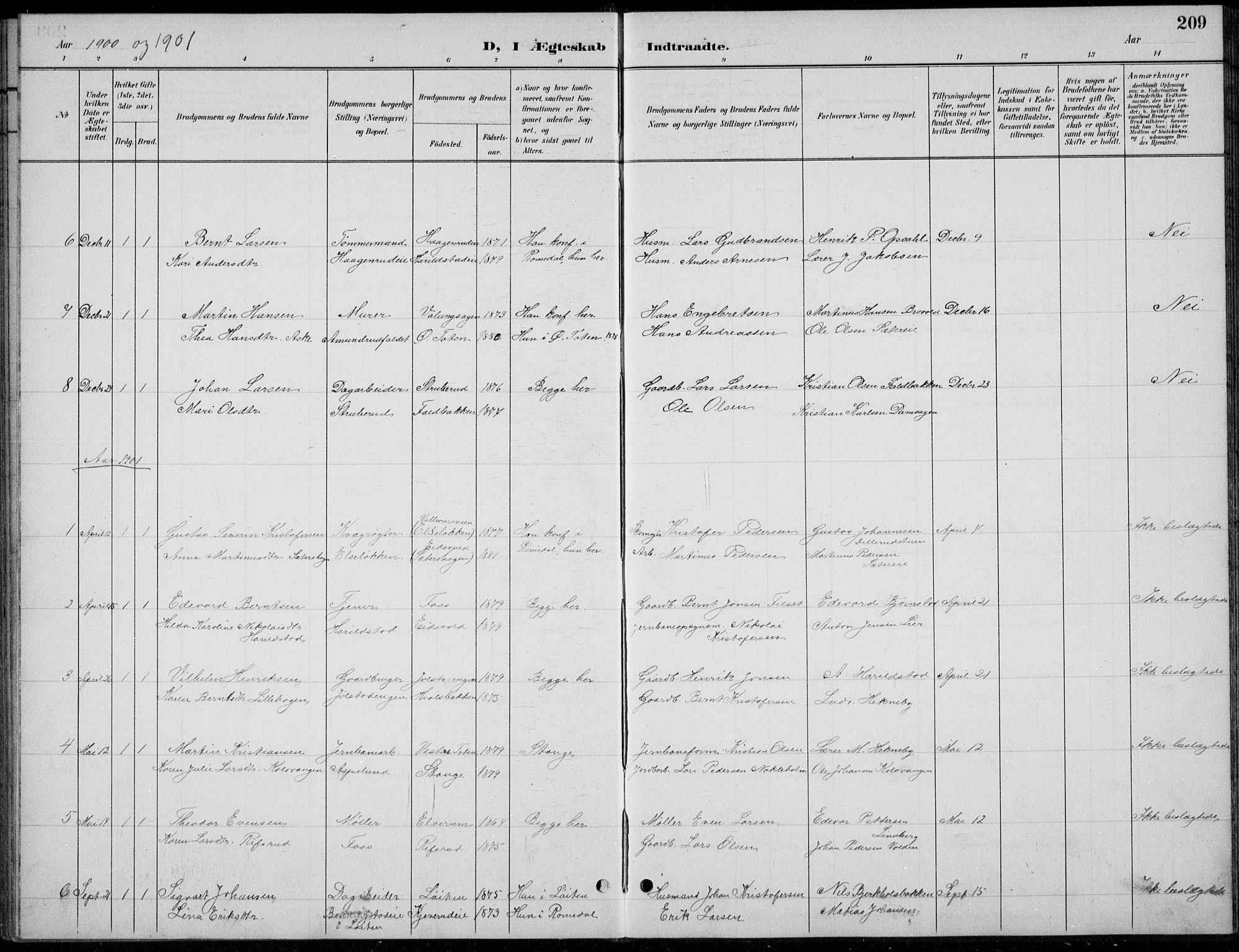 Romedal prestekontor, AV/SAH-PREST-004/L/L0013: Parish register (copy) no. 13, 1896-1937, p. 209