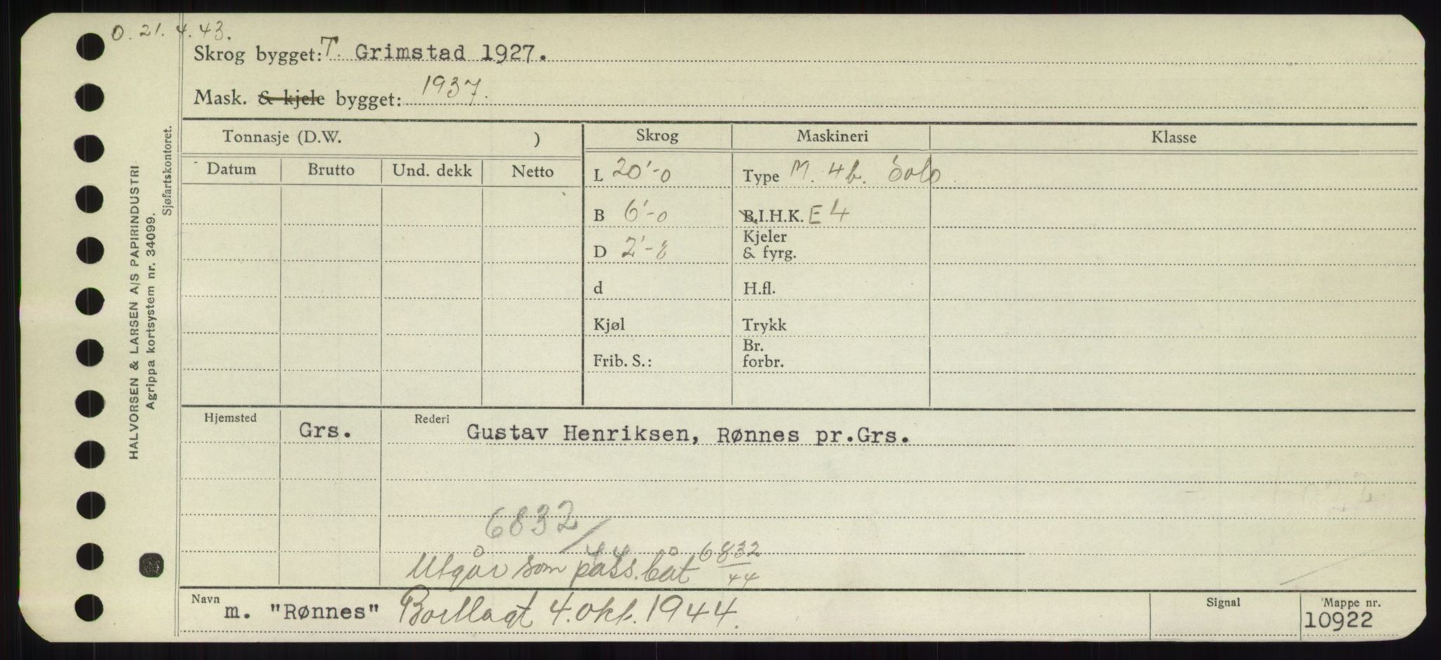 Sjøfartsdirektoratet med forløpere, Skipsmålingen, RA/S-1627/H/Hd/L0031: Fartøy, Rju-Sam, p. 457