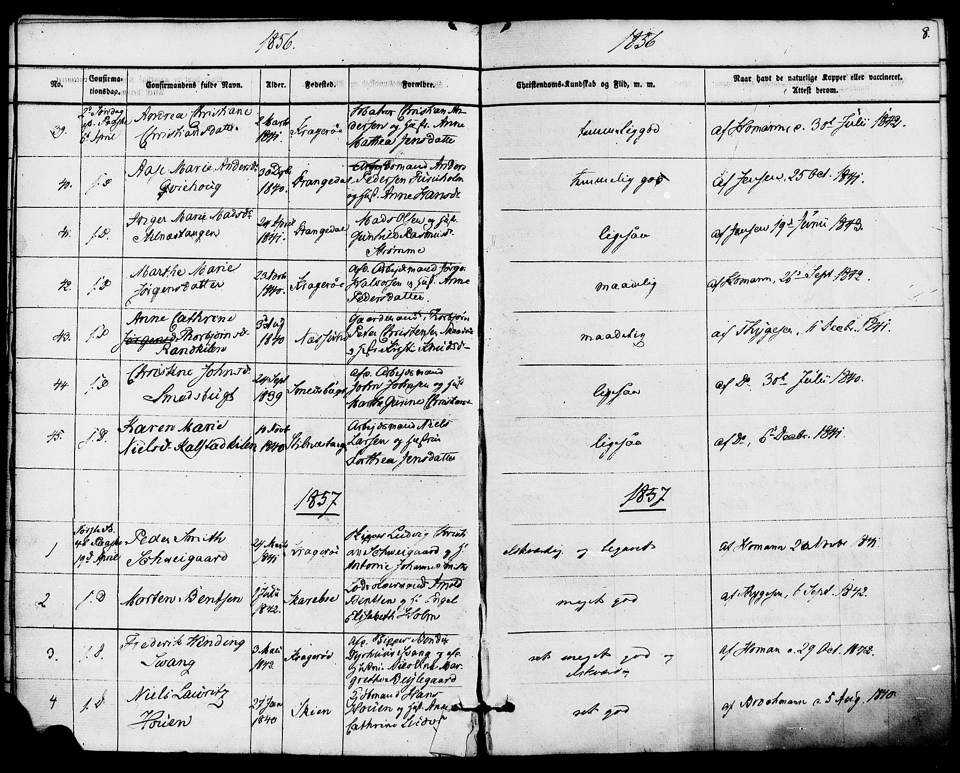 Kragerø kirkebøker, SAKO/A-278/F/Fa/L0008: Parish register (official) no. 8, 1856-1880, p. 8