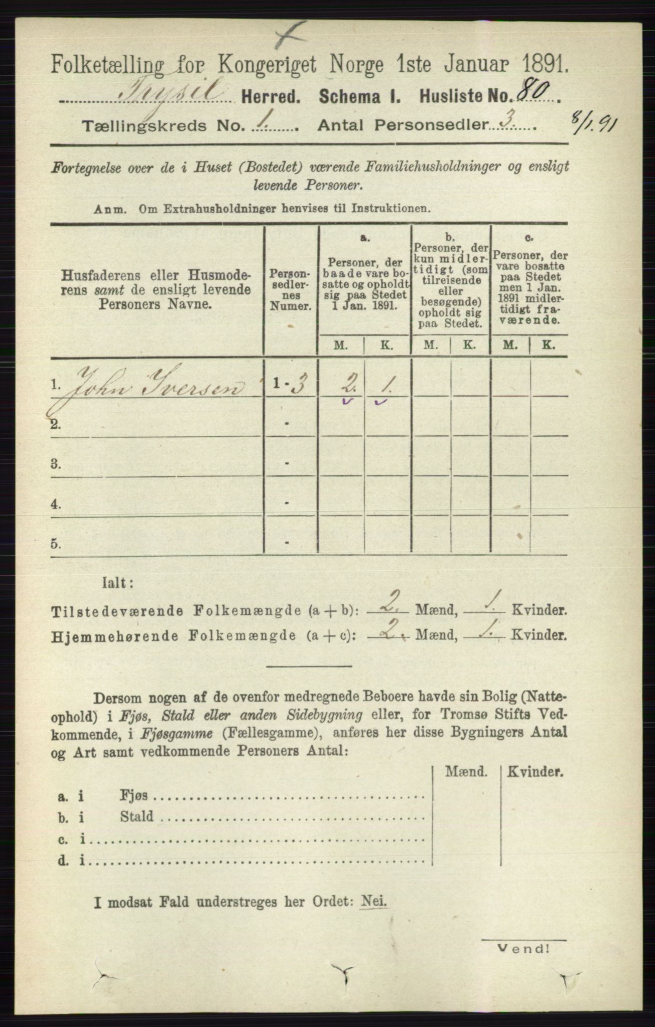 RA, 1891 census for 0428 Trysil, 1891, p. 111