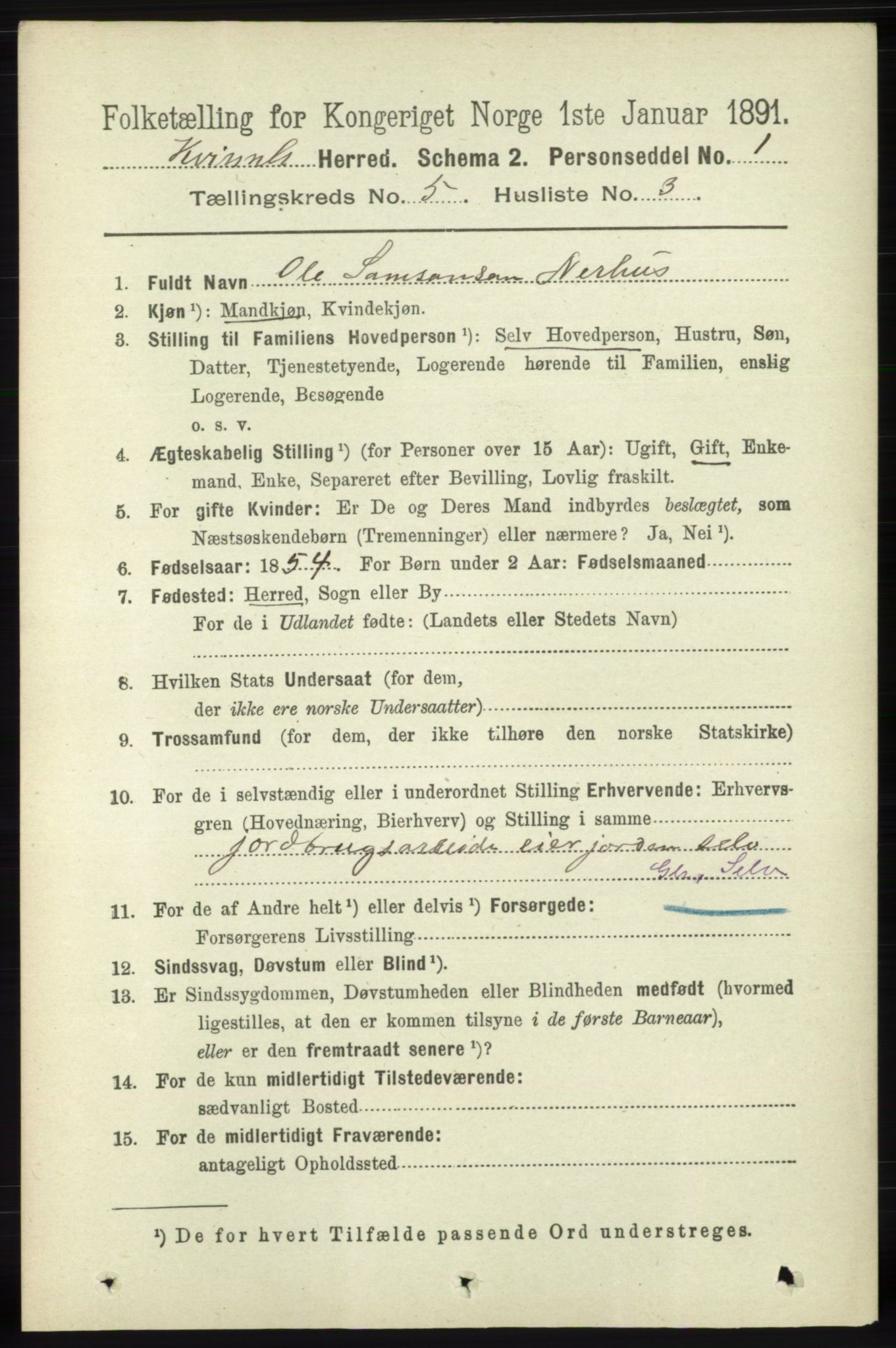 RA, 1891 census for 1224 Kvinnherad, 1891, p. 1750