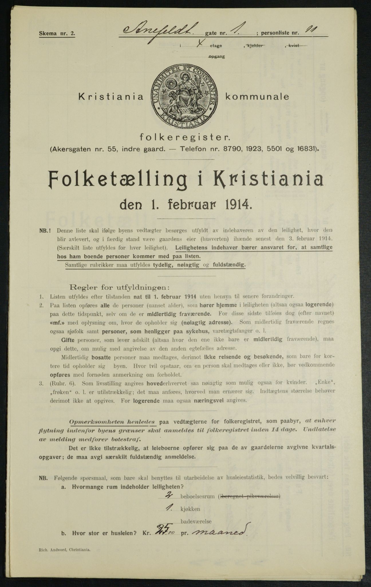 OBA, Municipal Census 1914 for Kristiania, 1914, p. 1043