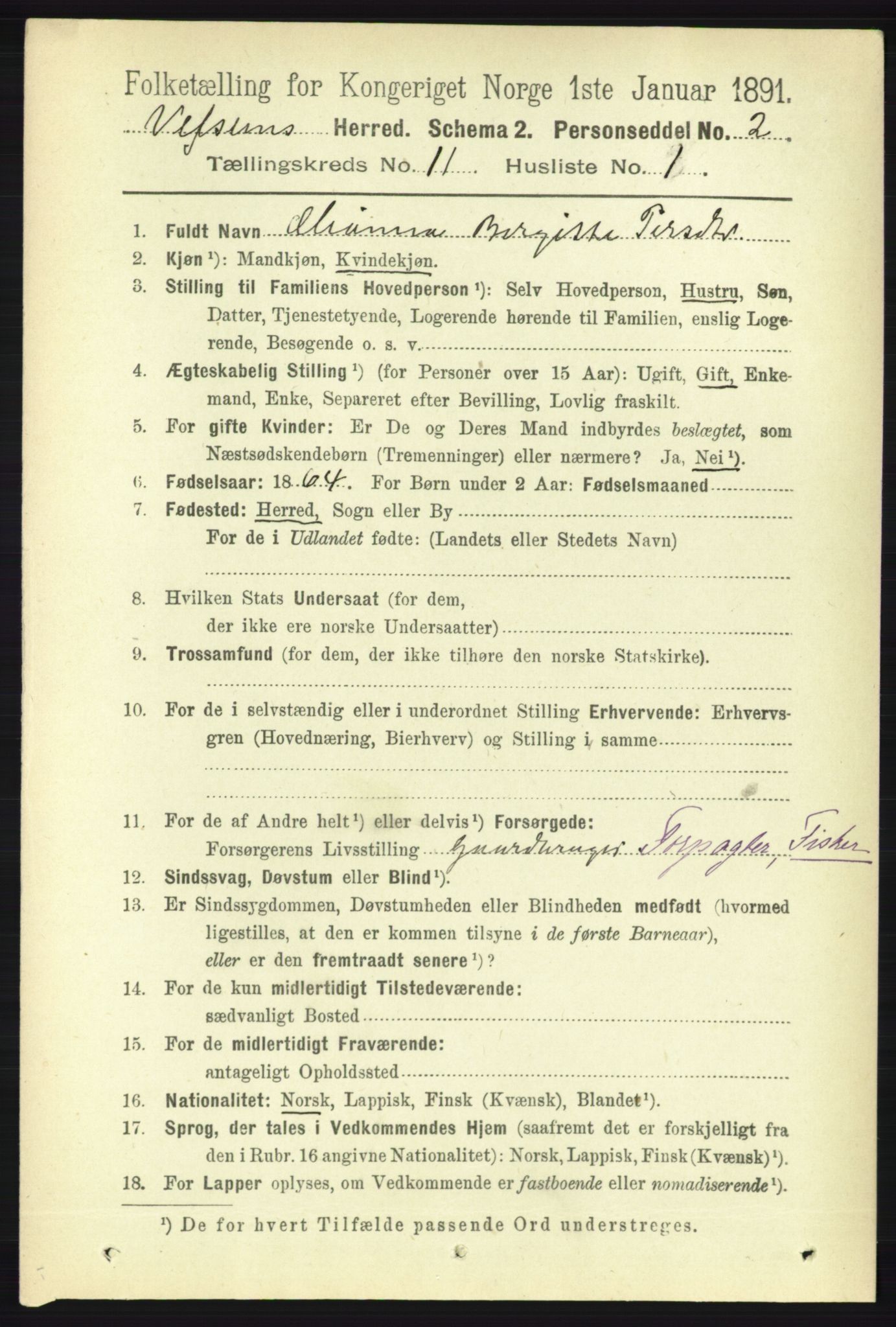 RA, 1891 census for 1824 Vefsn, 1891, p. 5665