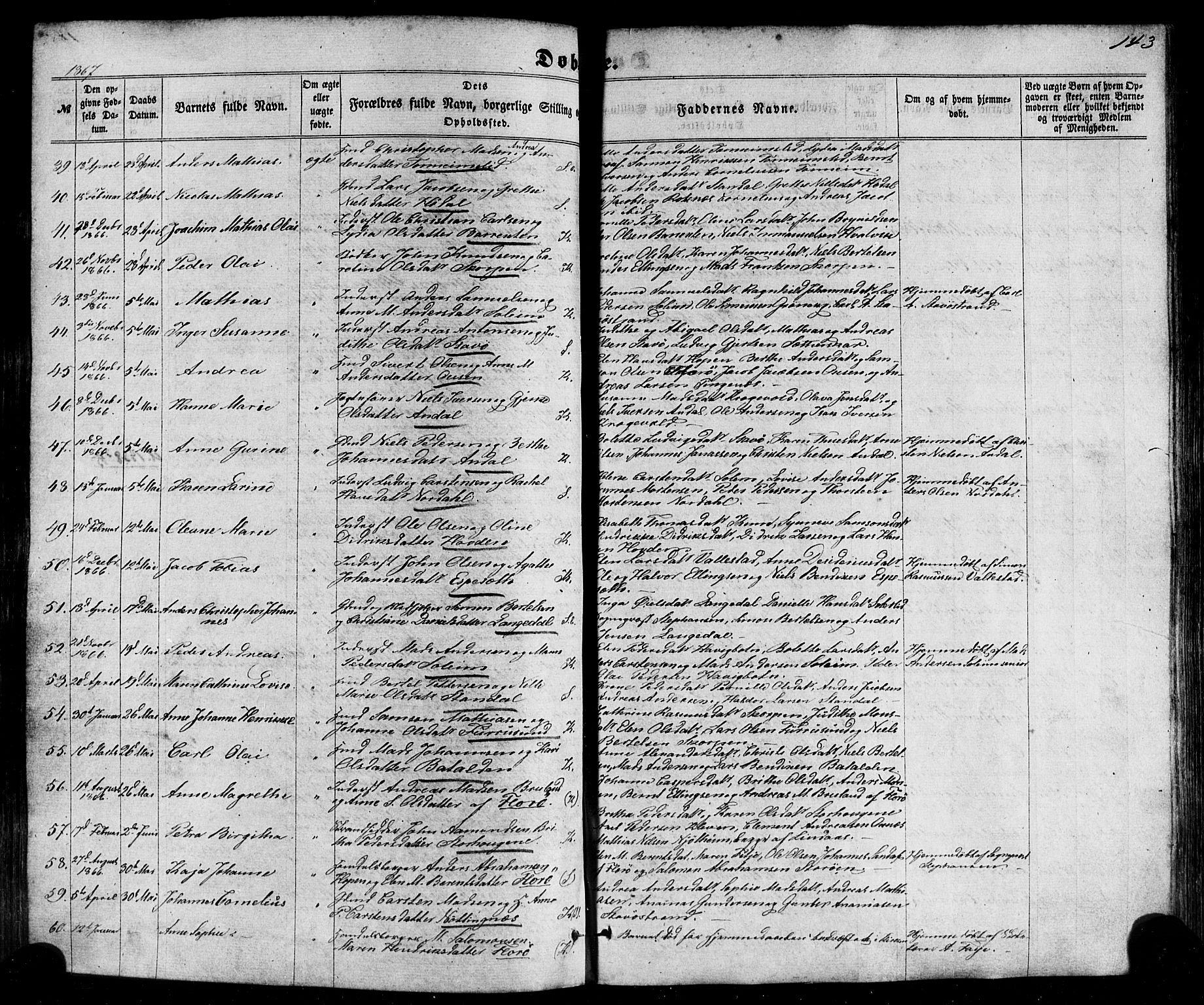 Kinn sokneprestembete, SAB/A-80801/H/Haa/Haaa/L0006: Parish register (official) no. A 6, 1857-1885, p. 143