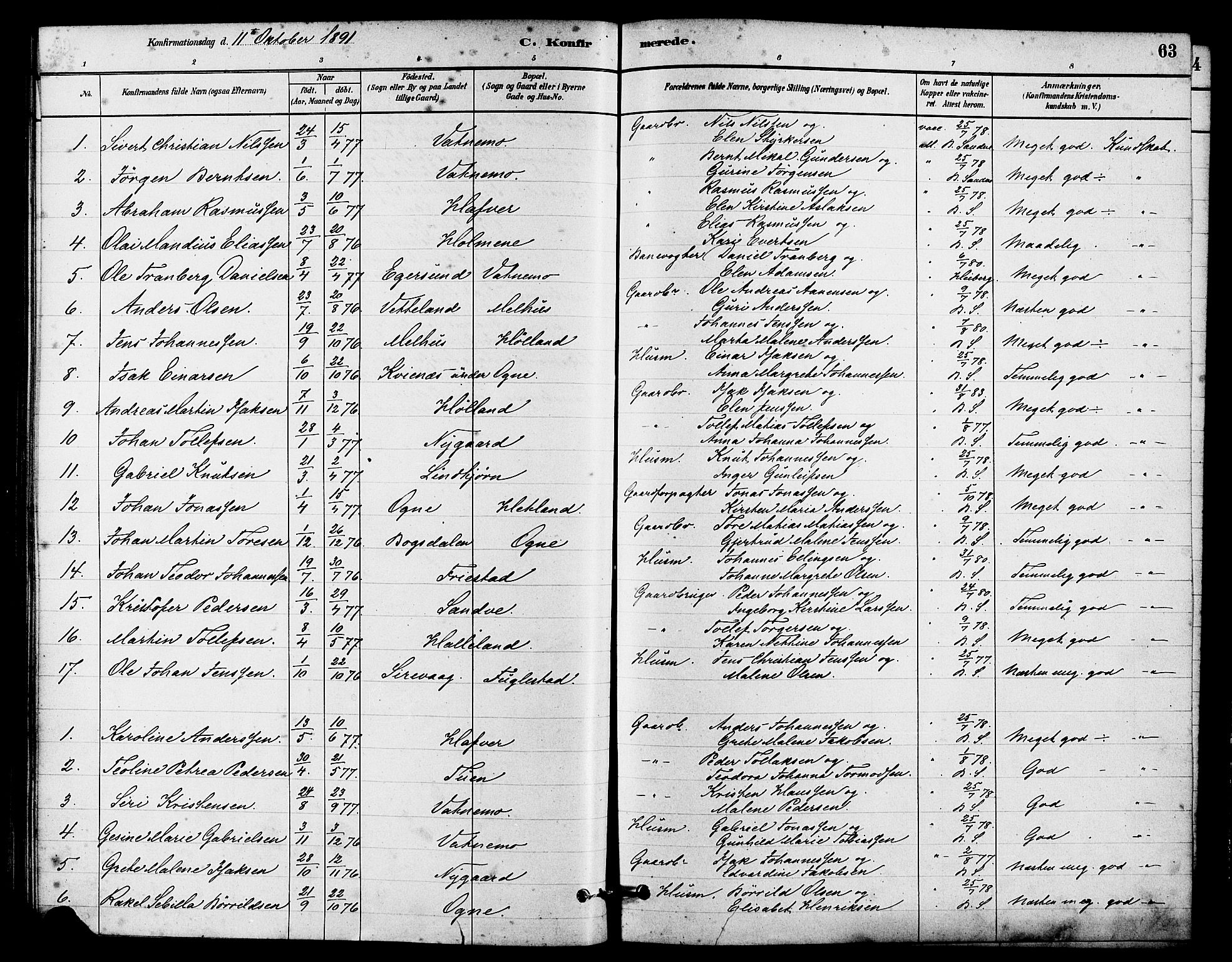 Eigersund sokneprestkontor, AV/SAST-A-101807/S08/L0016: Parish register (official) no. A 16, 1879-1893, p. 63