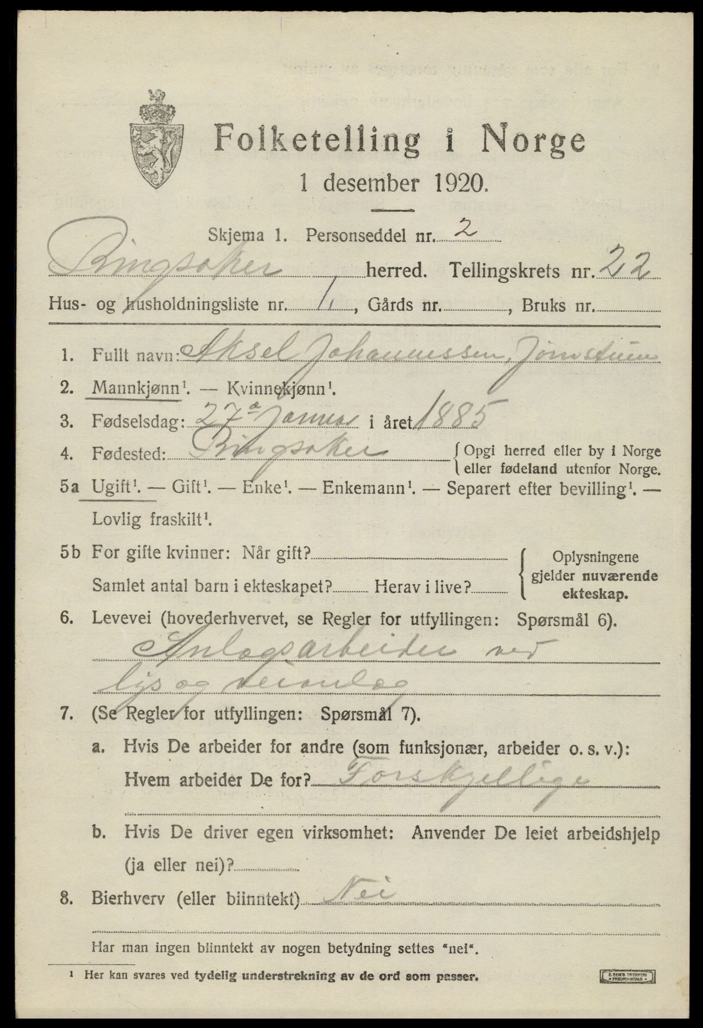 SAH, 1920 census for Ringsaker, 1920, p. 29620