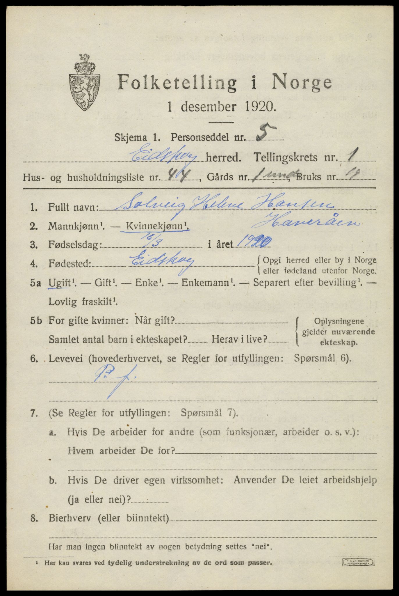 SAH, 1920 census for Eidskog, 1920, p. 2937