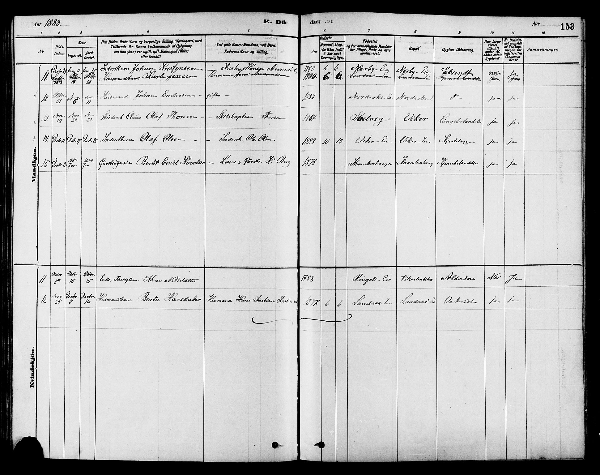 Søndre Land prestekontor, AV/SAH-PREST-122/K/L0002: Parish register (official) no. 2, 1878-1894, p. 153