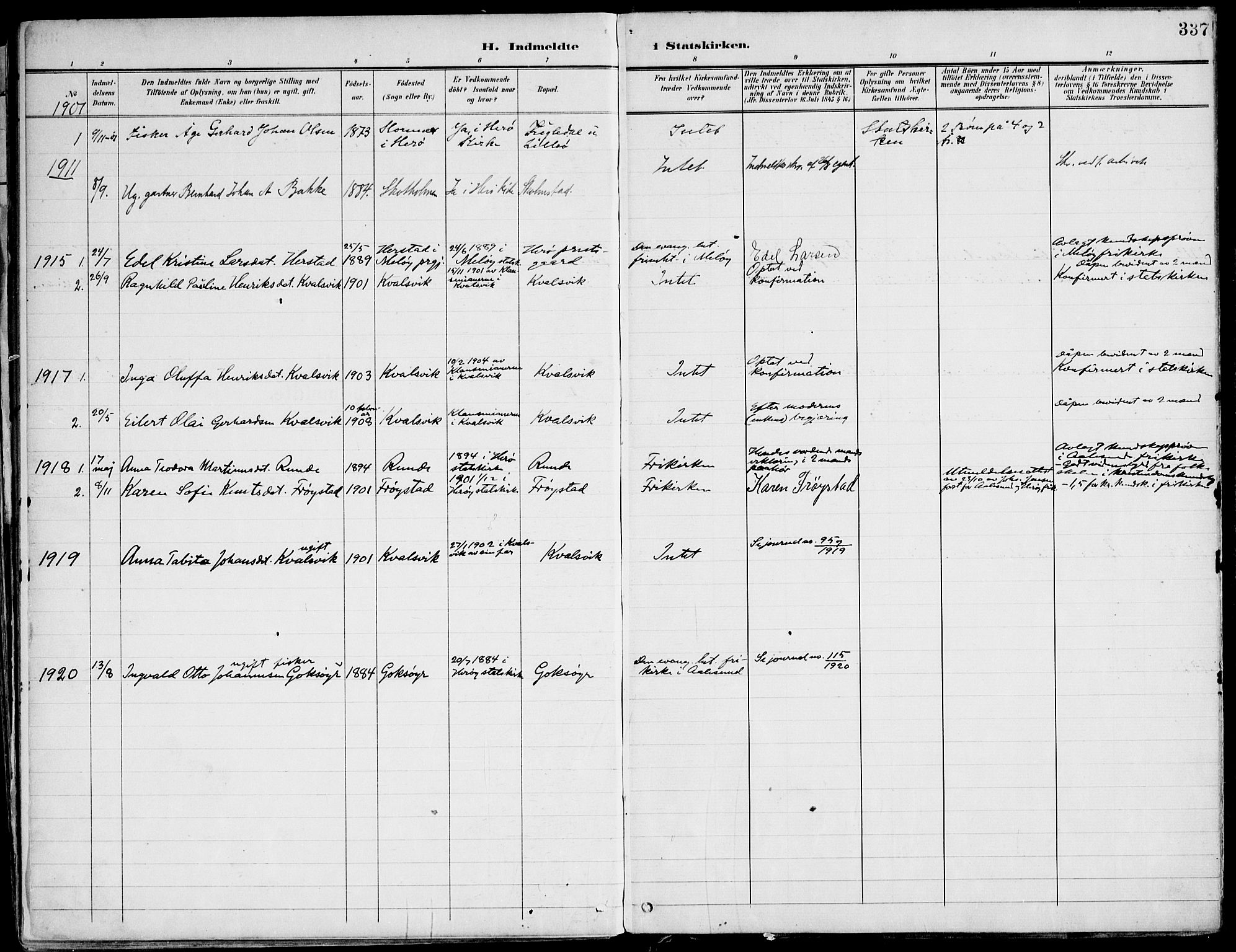 Ministerialprotokoller, klokkerbøker og fødselsregistre - Møre og Romsdal, AV/SAT-A-1454/507/L0075: Parish register (official) no. 507A10, 1901-1920, p. 337