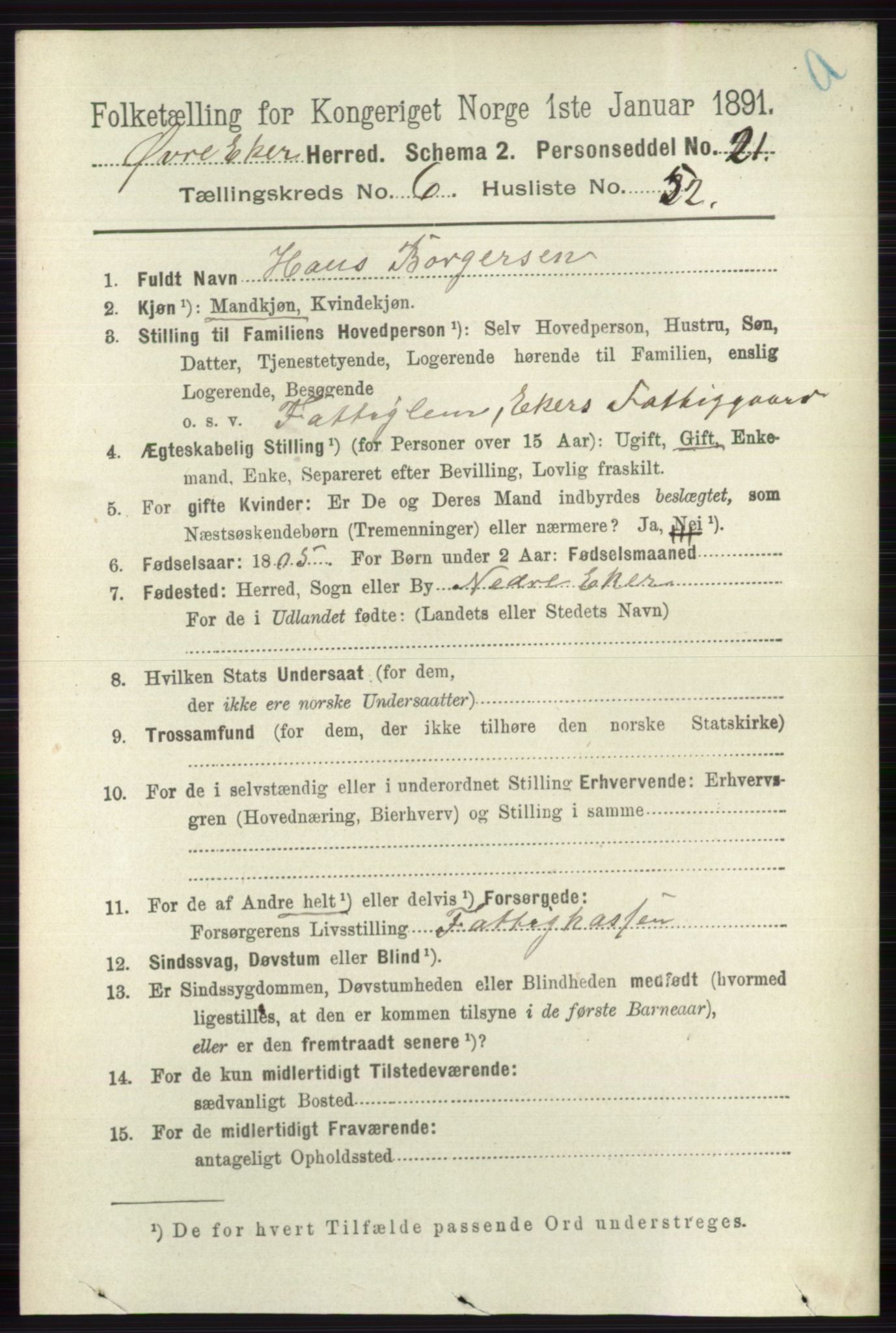 RA, 1891 census for 0624 Øvre Eiker, 1891, p. 2530