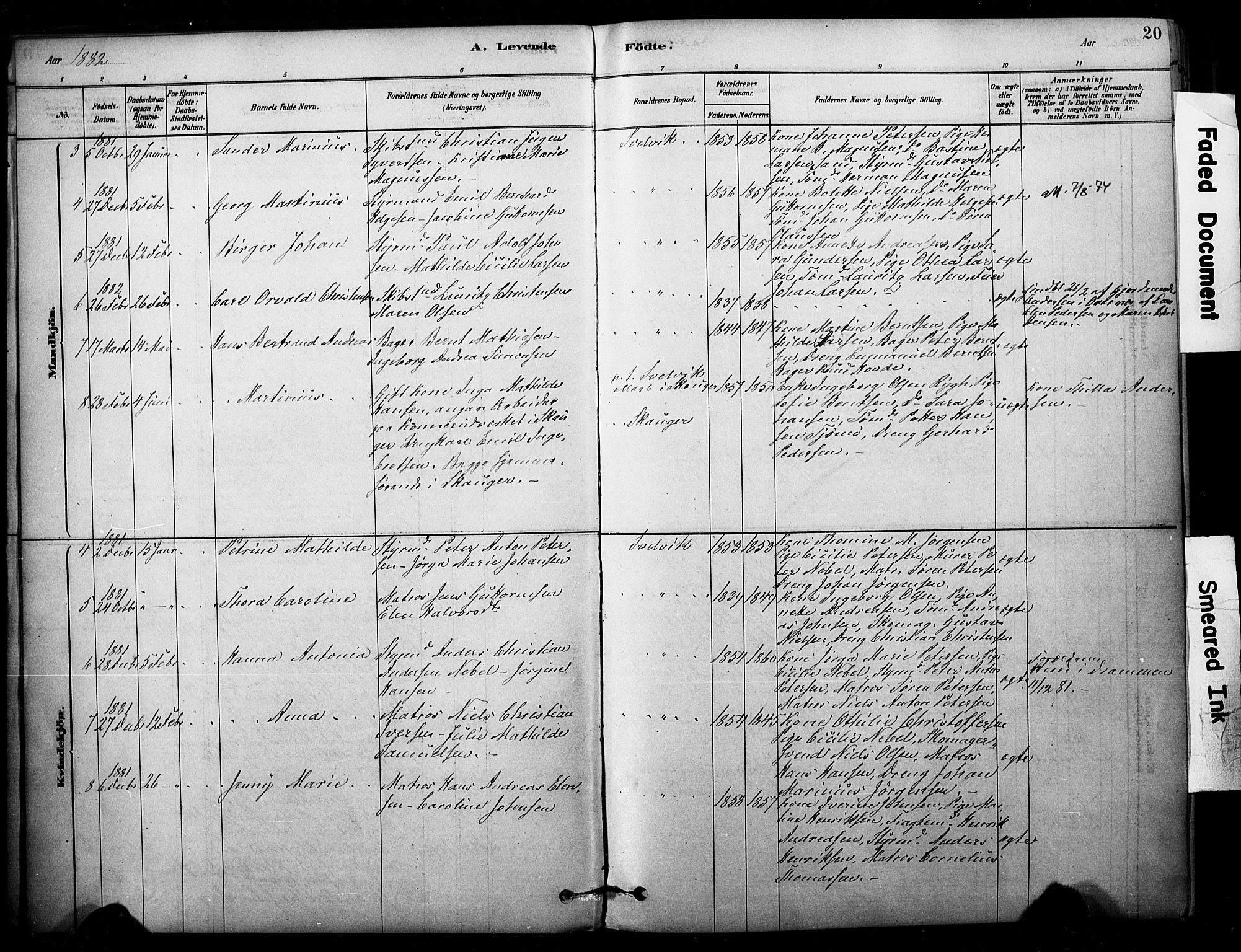 Strømm kirkebøker, AV/SAKO-A-322/F/Fb/L0001: Parish register (official) no. II 1, 1878-1899, p. 20