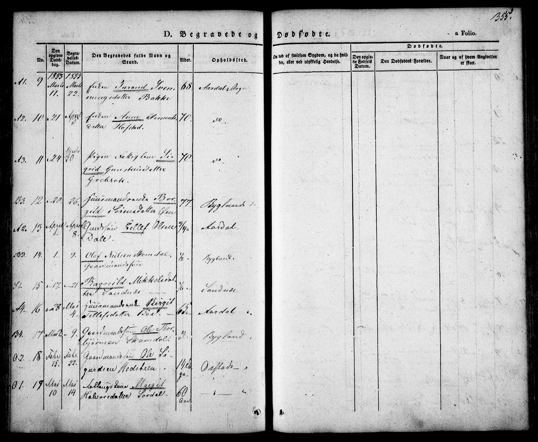 Bygland sokneprestkontor, SAK/1111-0006/F/Fa/Fab/L0004: Parish register (official) no. A 4, 1842-1858, p. 355