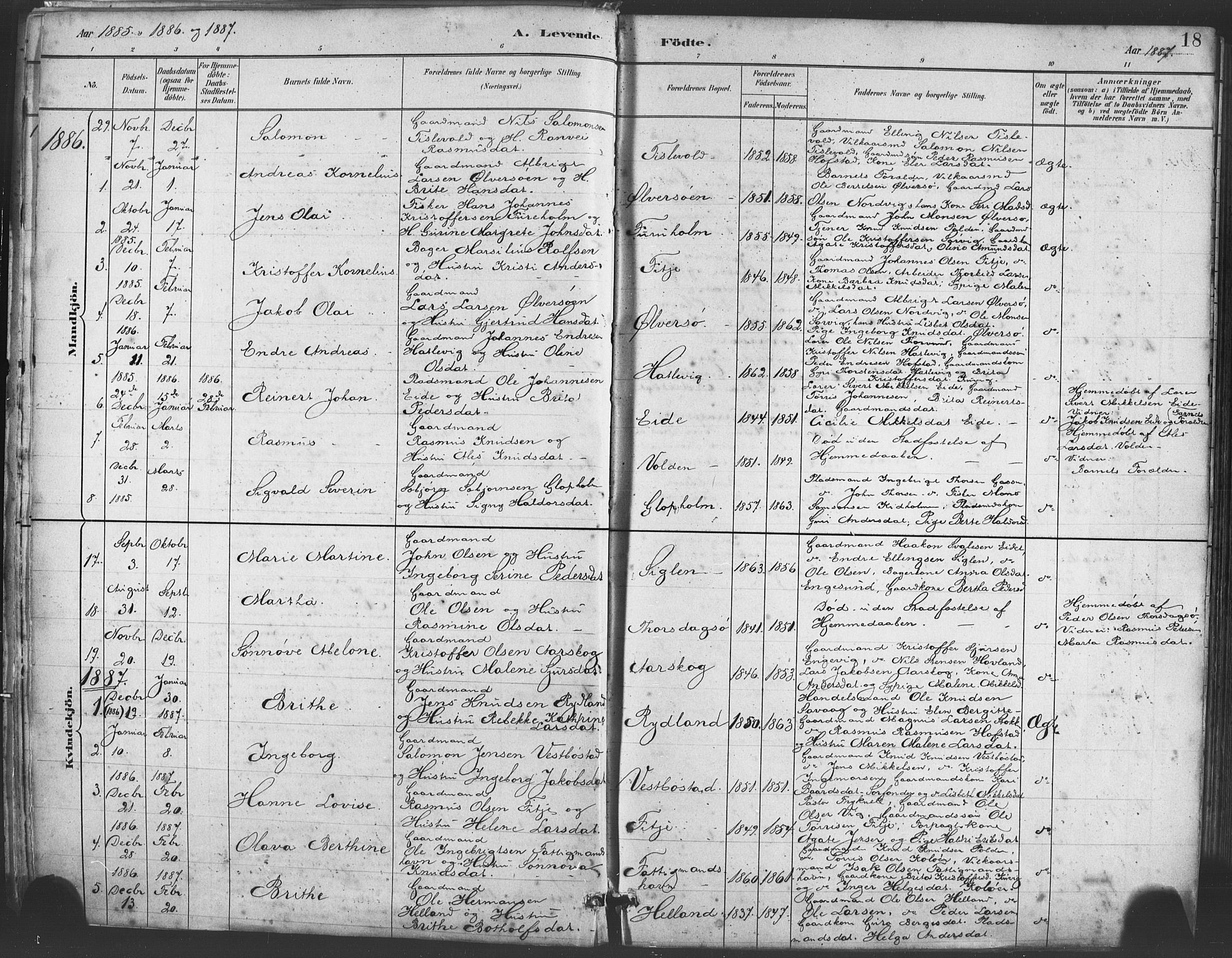 Fitjar sokneprestembete, AV/SAB-A-99926: Parish register (official) no. A 2, 1882-1899, p. 18