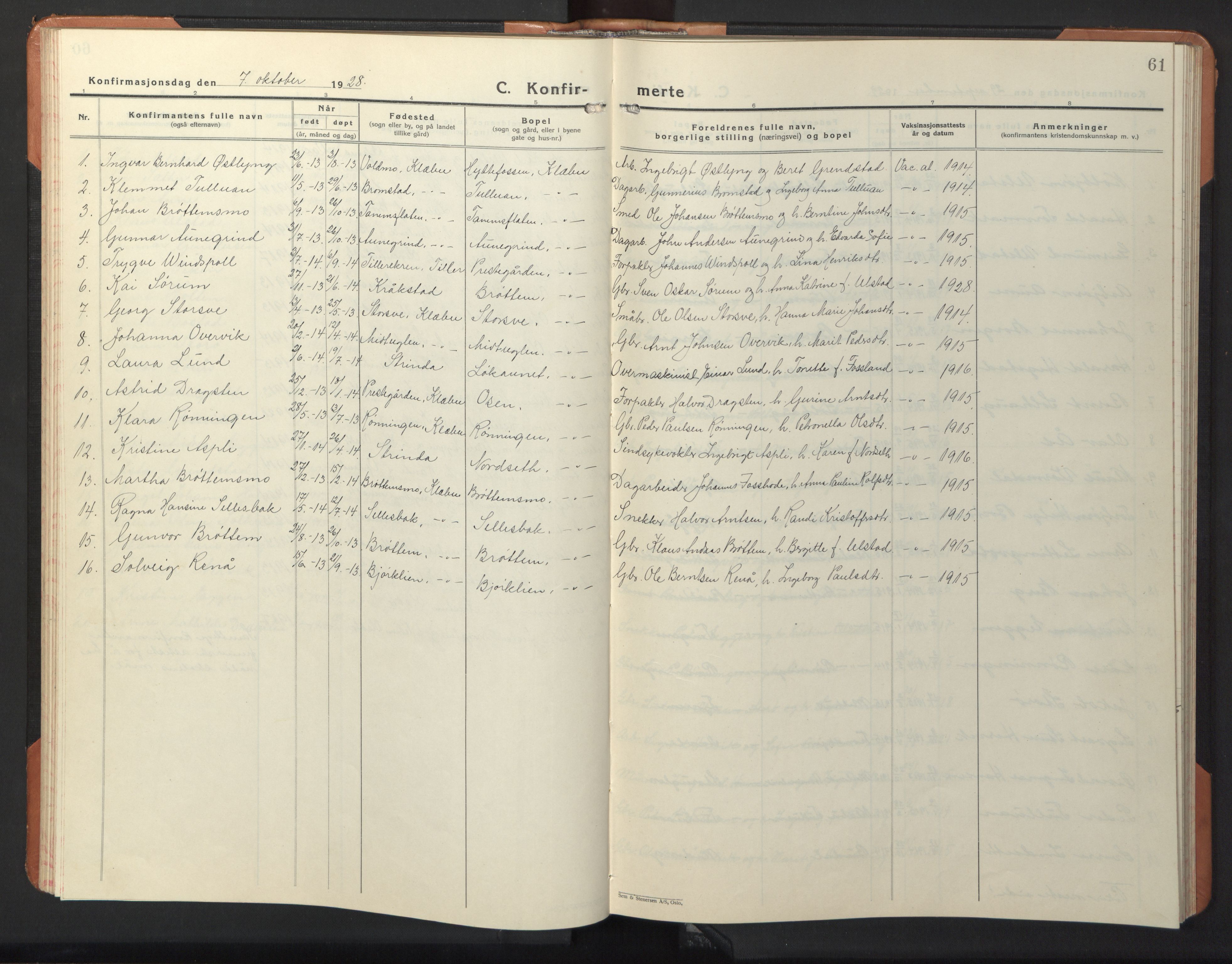 Ministerialprotokoller, klokkerbøker og fødselsregistre - Sør-Trøndelag, SAT/A-1456/618/L0454: Parish register (copy) no. 618C05, 1926-1946, p. 61