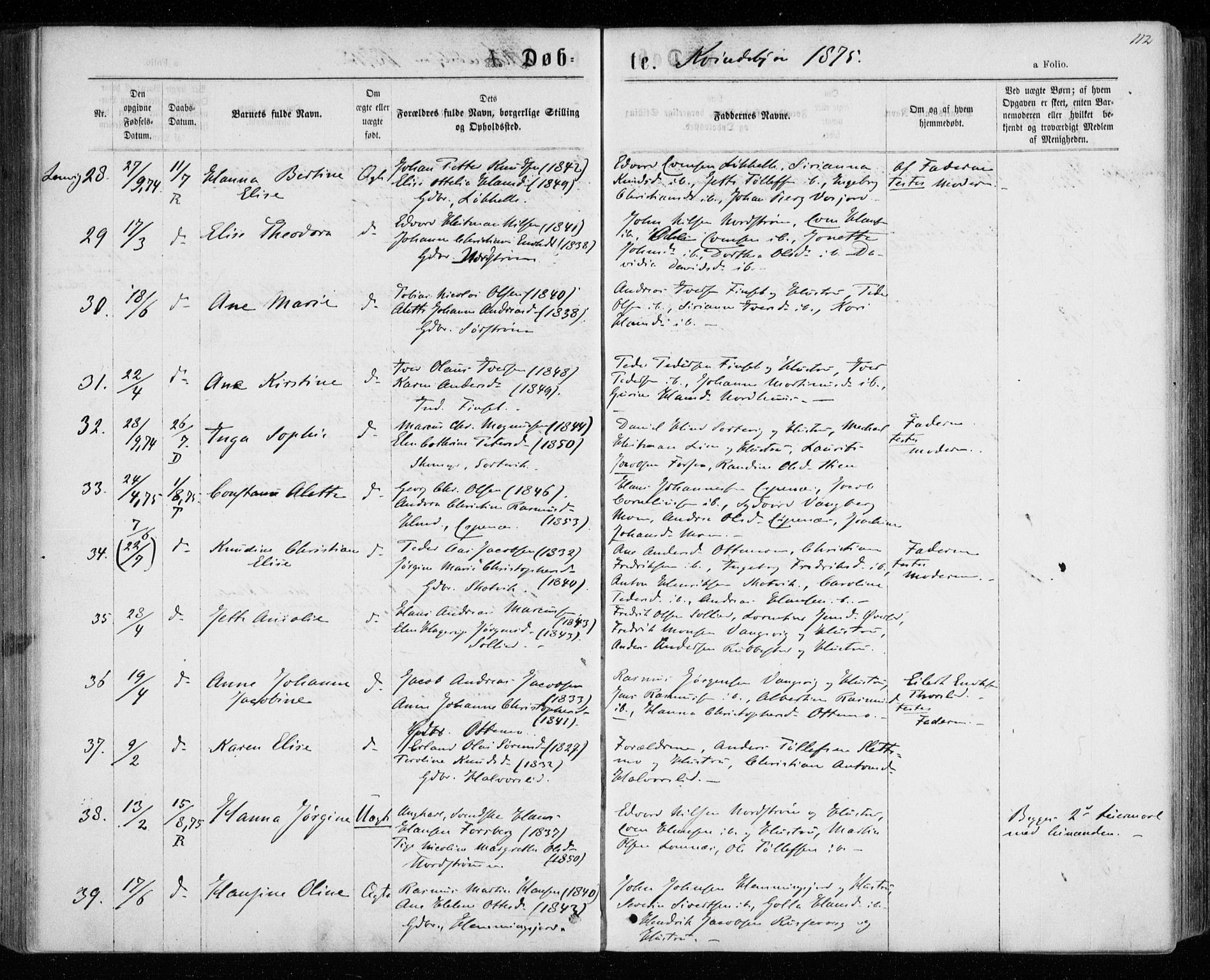 Tranøy sokneprestkontor, AV/SATØ-S-1313/I/Ia/Iaa/L0008kirke: Parish register (official) no. 8, 1867-1877, p. 112