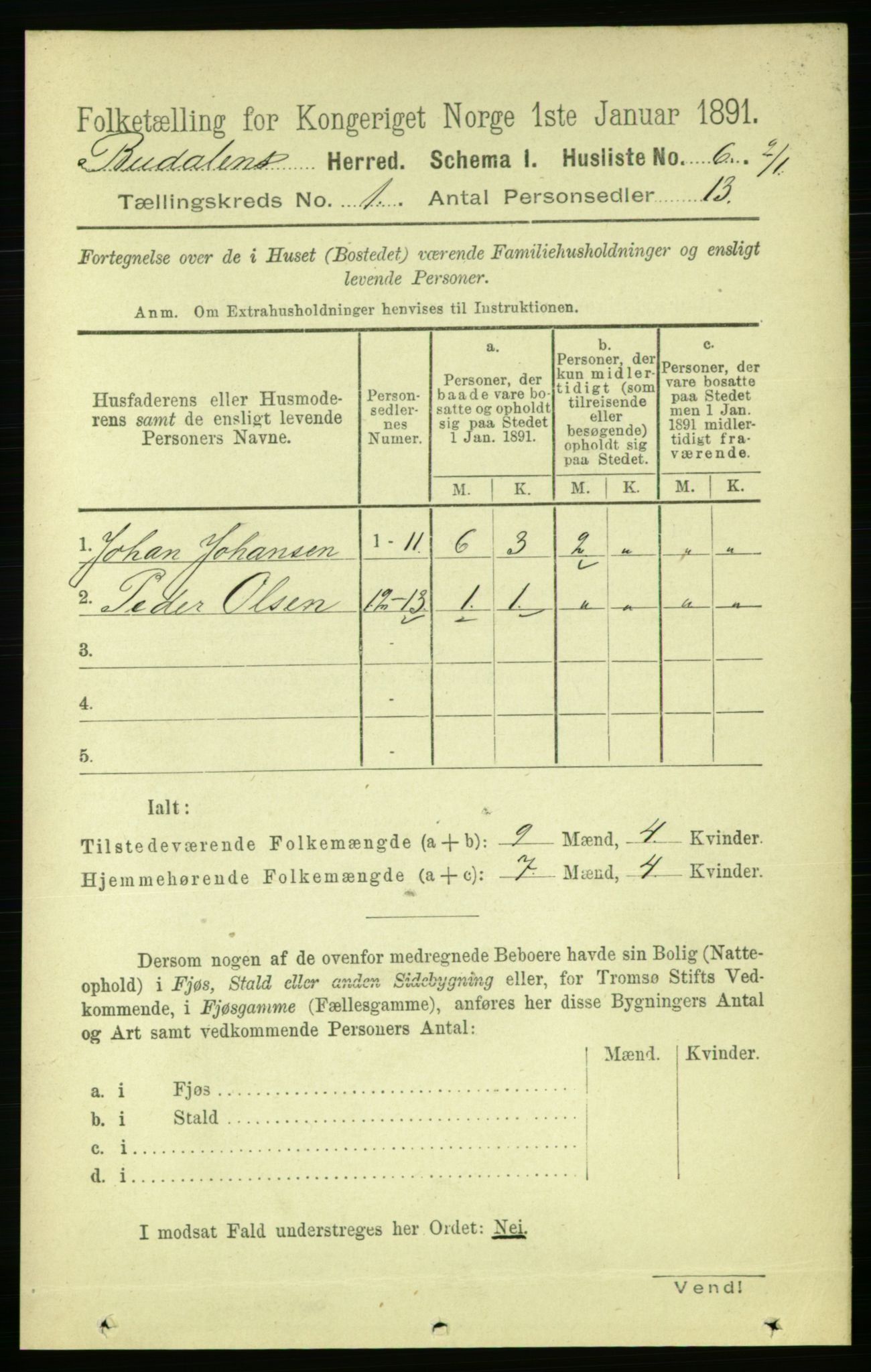 RA, 1891 census for 1647 Budal, 1891, p. 18