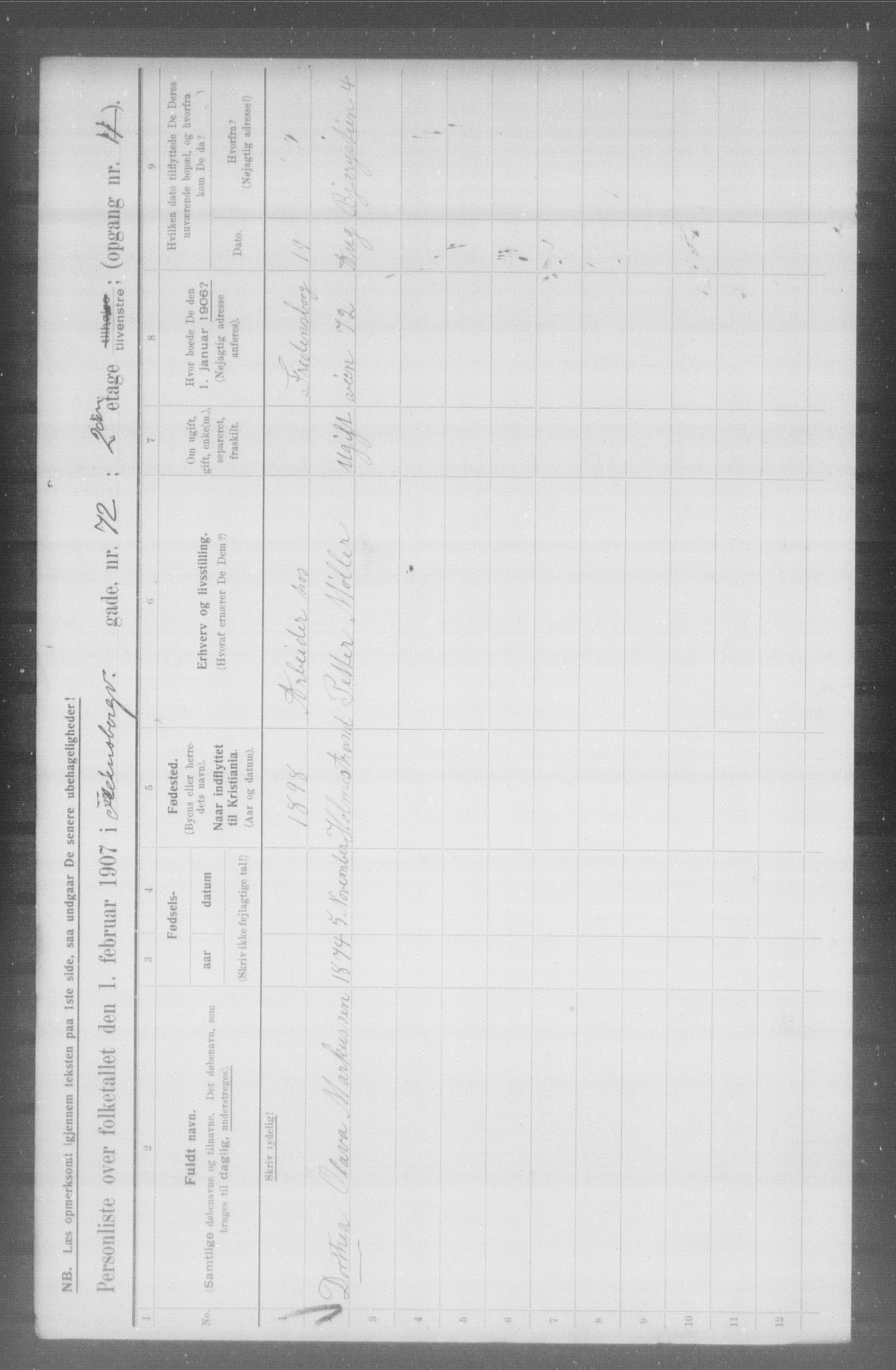 OBA, Municipal Census 1907 for Kristiania, 1907, p. 13501