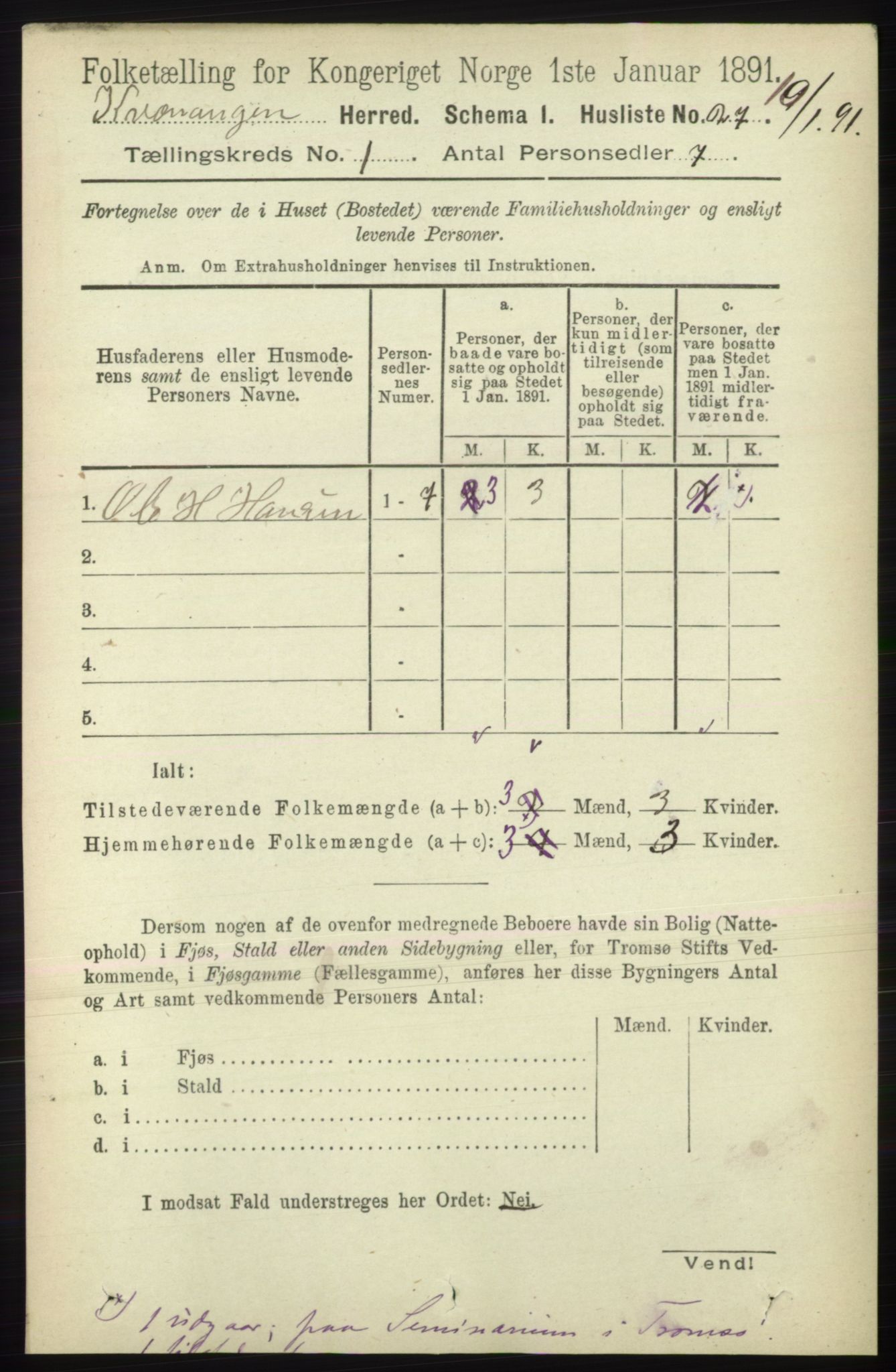 RA, 1891 census for 1943 Kvænangen, 1891, p. 41