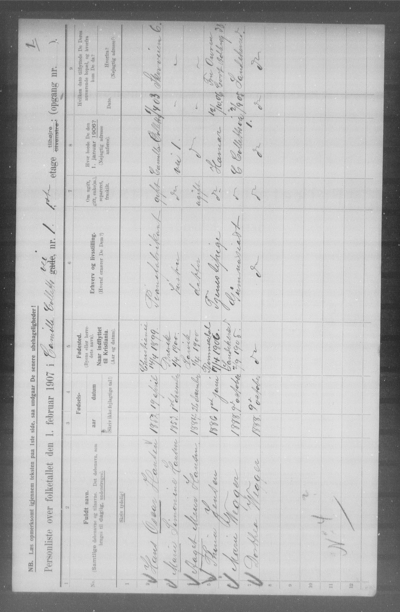 OBA, Municipal Census 1907 for Kristiania, 1907, p. 5940