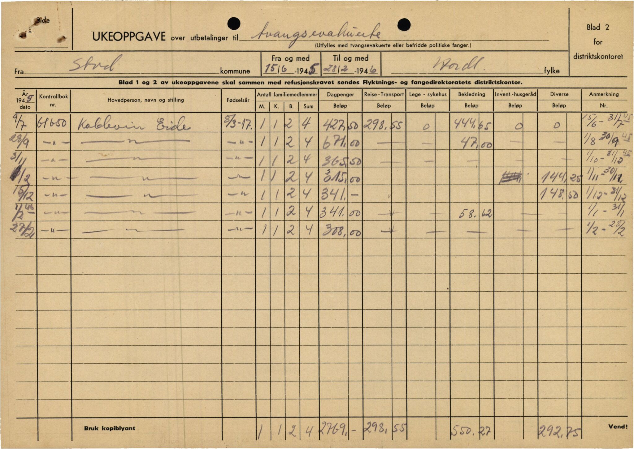 Stord kommune. Formannskapet, IKAH/1221-021/E/Ea/L0003/0007: Emneordna korrespondanse / Stønad til evakuerte , 1945-1946, p. 14