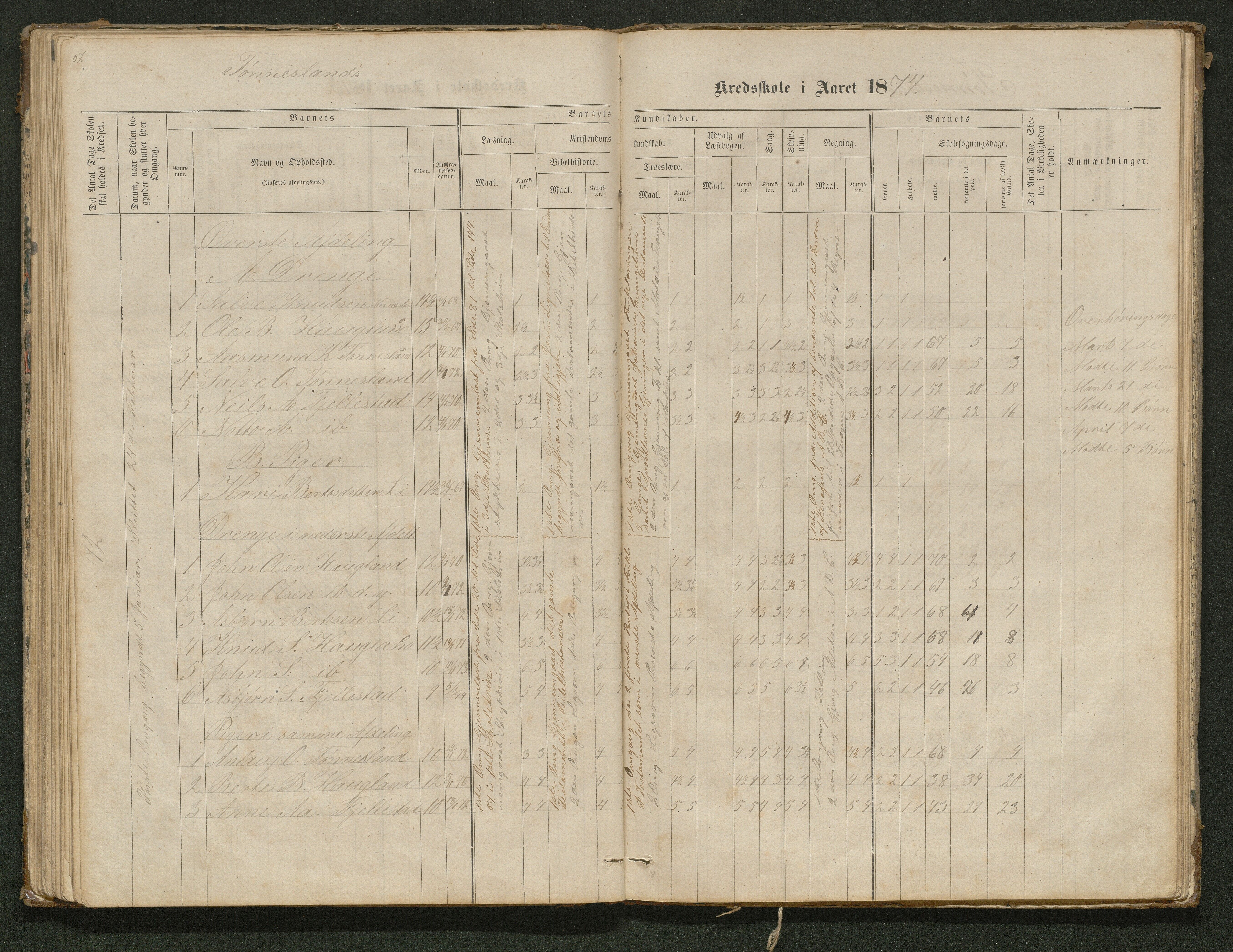 Hornnes kommune, Tønnesvold, Abusland skolekretser, AAKS/KA0936-550g/F1/L0001: Skoleprotokoll Abusland, Tønnesvold, 1864-1896, p. 67