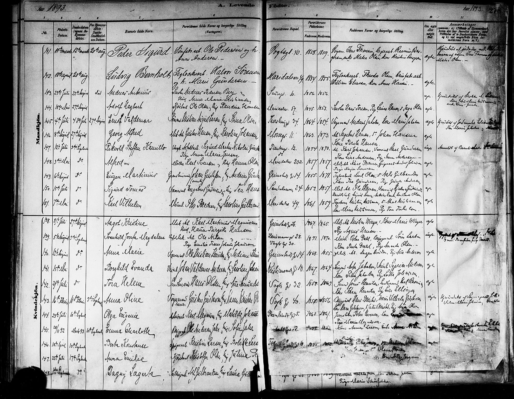 Sagene prestekontor Kirkebøker, SAO/A-10796/F/L0001: Parish register (official) no. 1, 1880-1893, p. 278