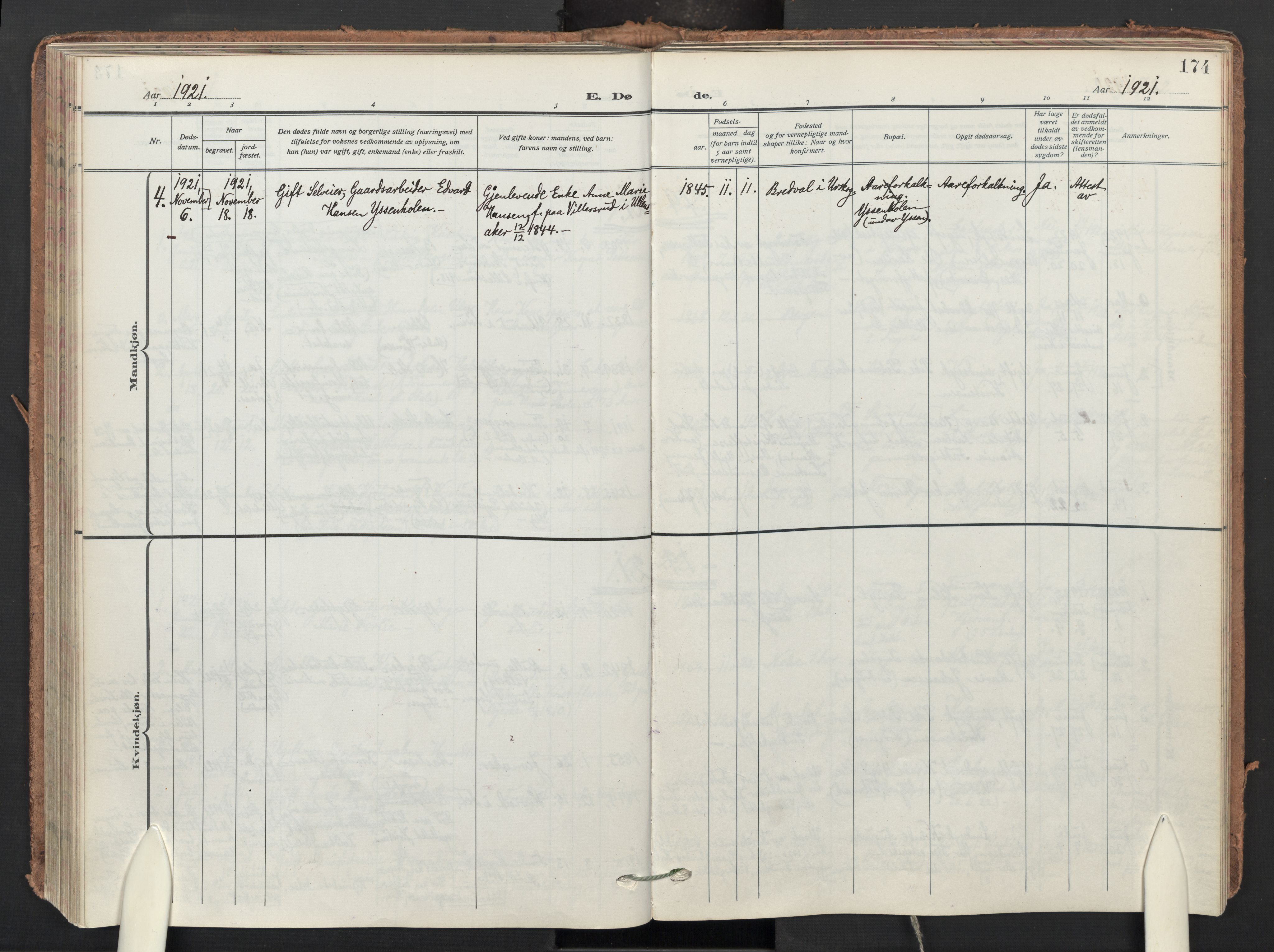 Sørum prestekontor Kirkebøker, SAO/A-10303/F/Fb/L0002: Parish register (official) no. II 2, 1915-1954, p. 174