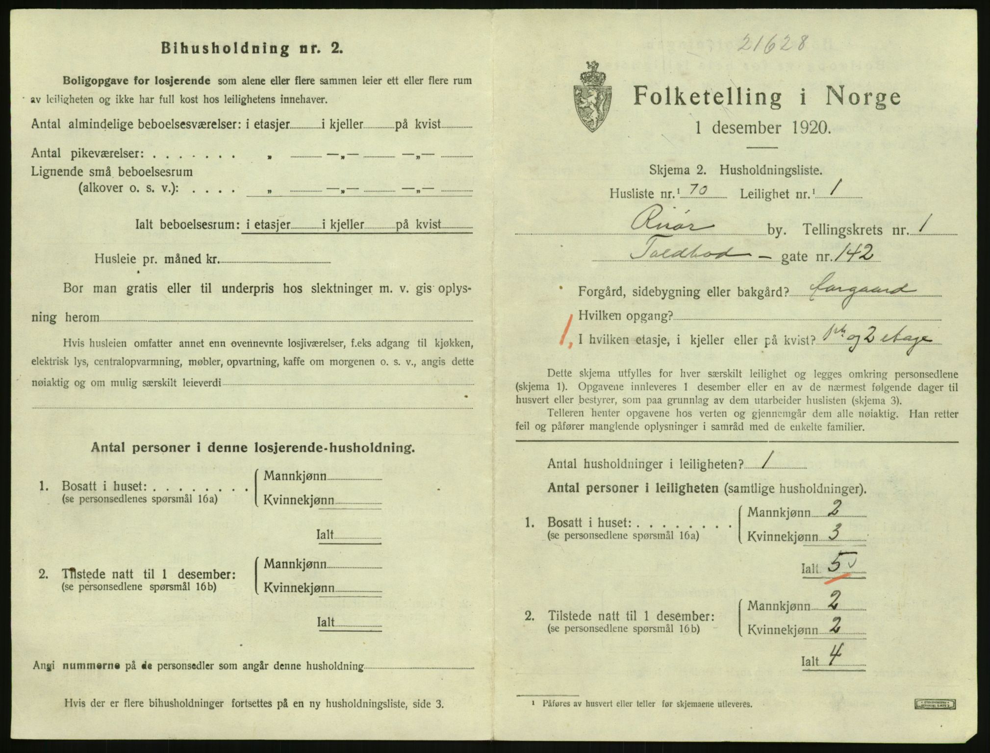SAK, 1920 census for Risør, 1920, p. 1507