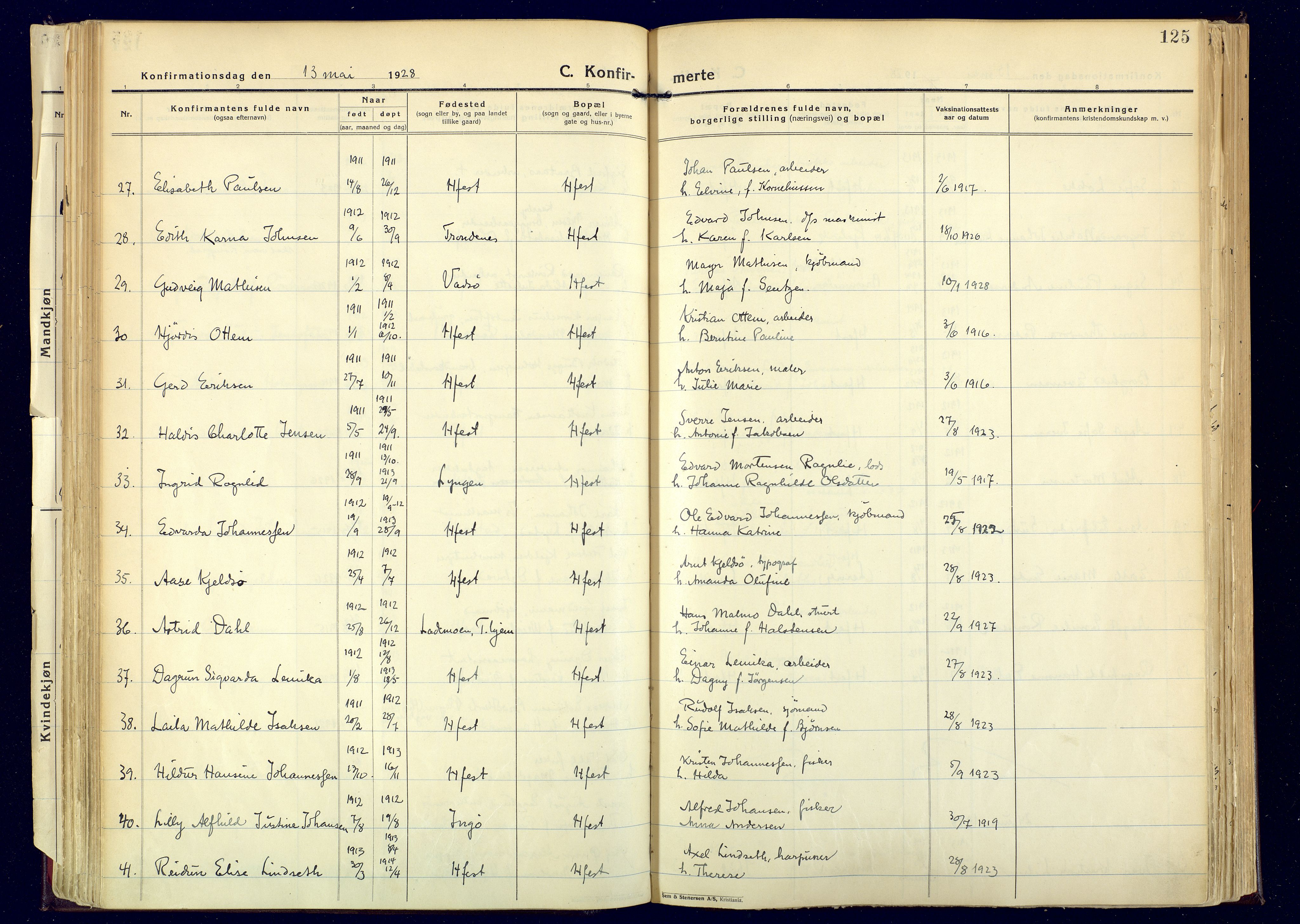 Hammerfest sokneprestkontor, AV/SATØ-S-1347/H/Ha/L0017.kirke: Parish register (official) no. 17, 1923-1933, p. 125