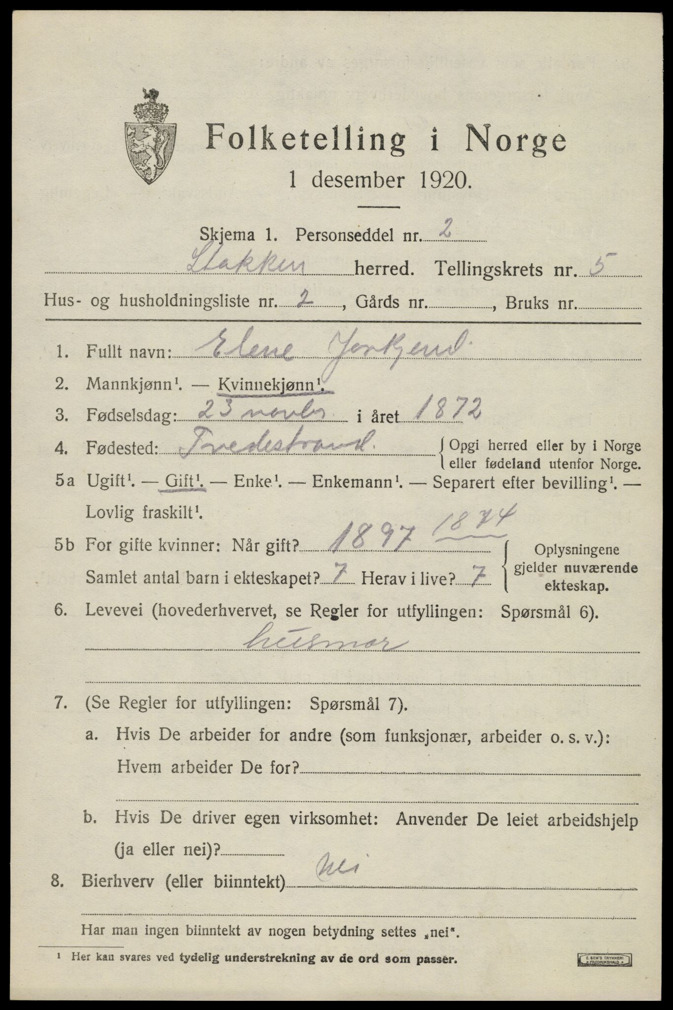 SAK, 1920 census for Stokken, 1920, p. 3300