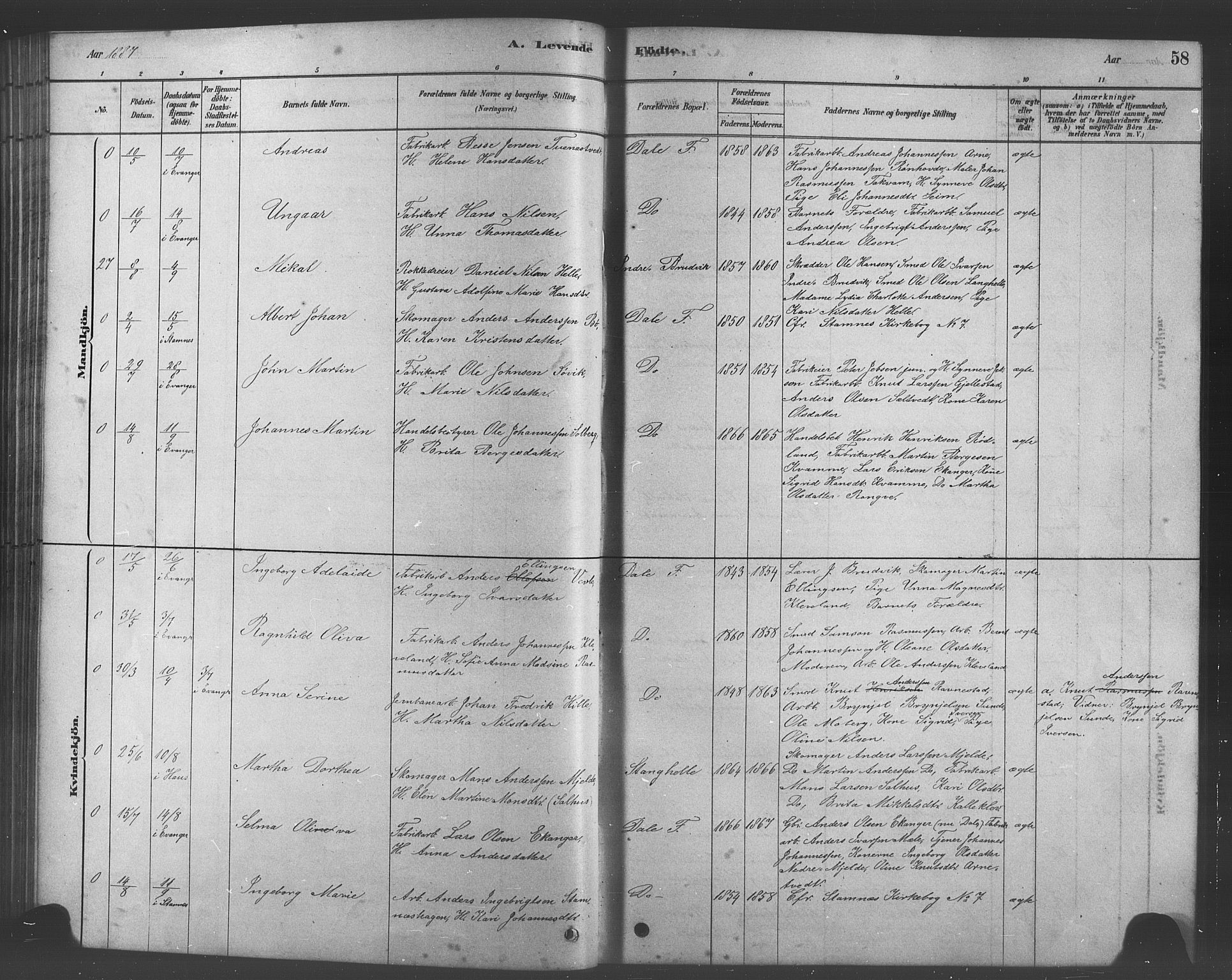 Bruvik Sokneprestembete, AV/SAB-A-74701/H/Hab: Parish register (copy) no. A 1, 1878-1907, p. 58