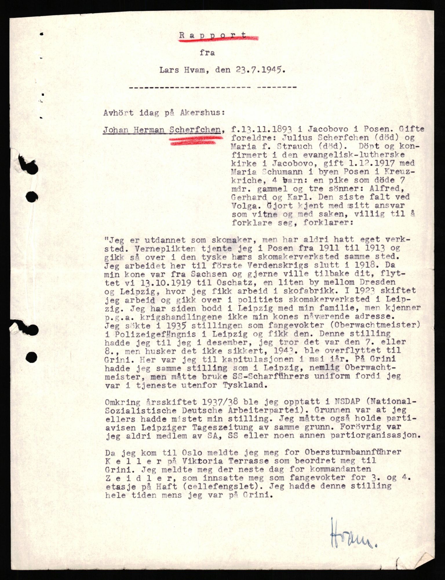 Forsvaret, Forsvarets overkommando II, RA/RAFA-3915/D/Db/L0029: CI Questionaires. Tyske okkupasjonsstyrker i Norge. Tyskere., 1945-1946, p. 147